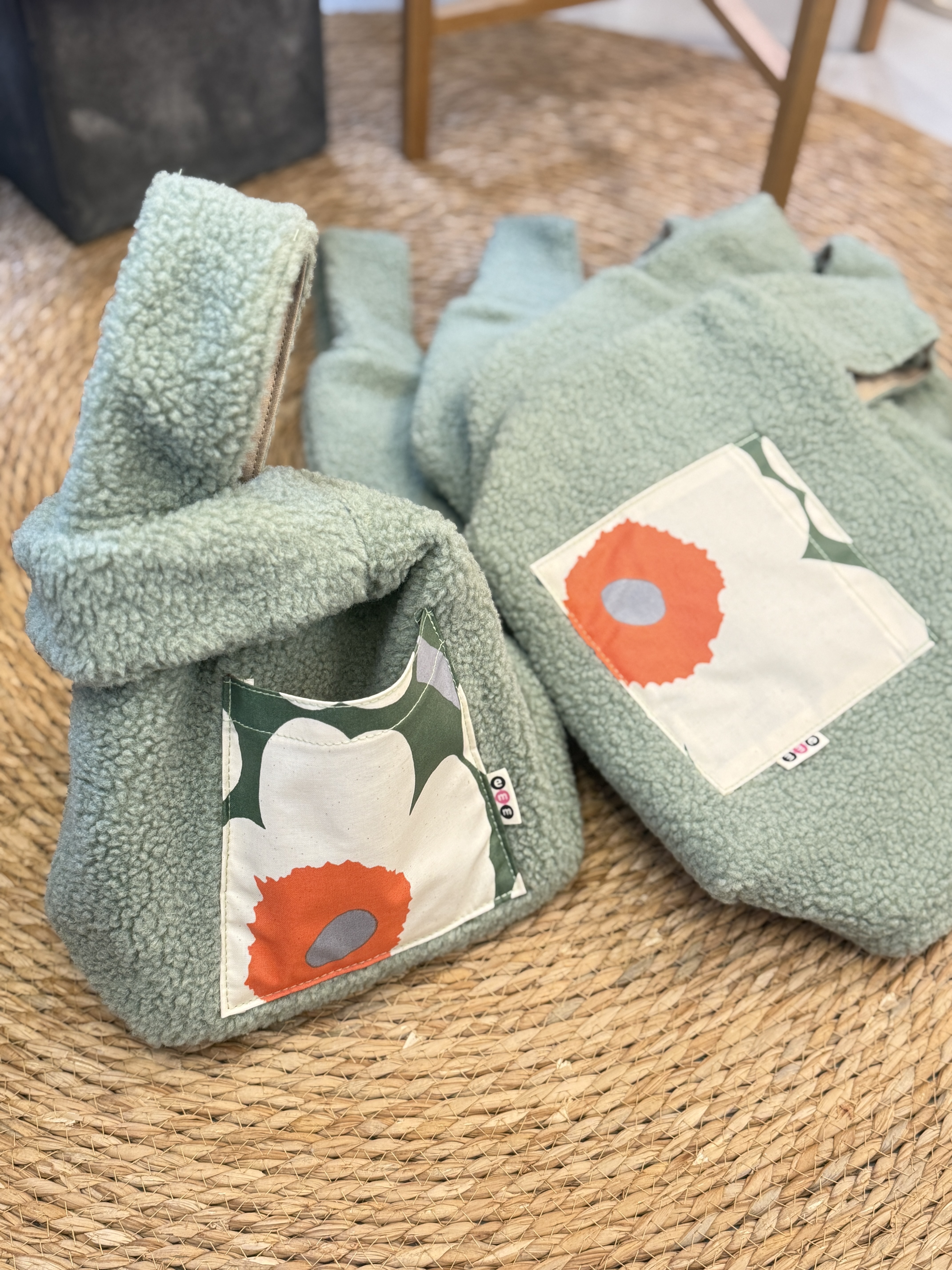 毛毛Vest tote |牛油果色毛毛布 X marimekko green  orange unikko