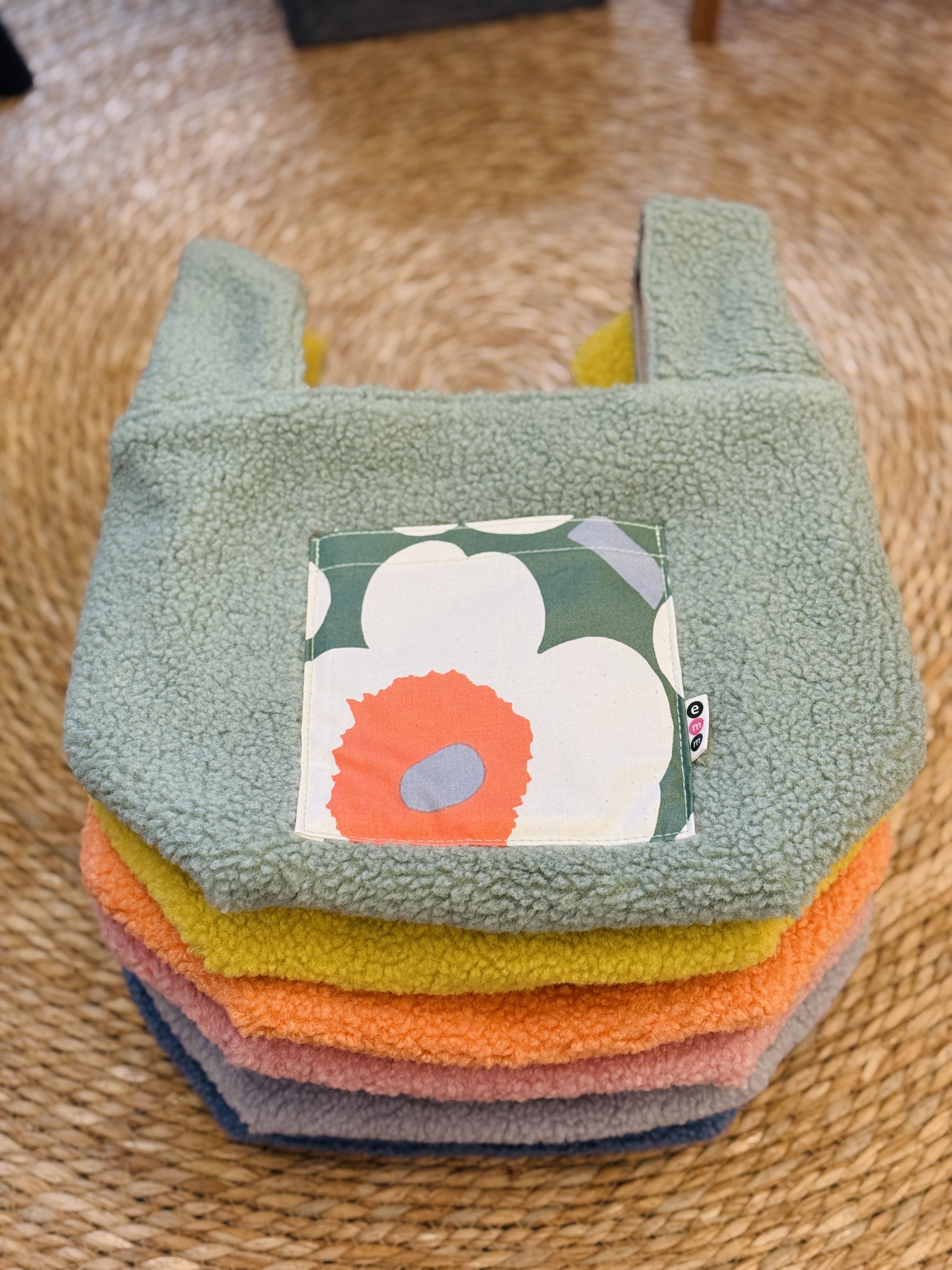 毛毛Vest tote |牛油果色毛毛布 X marimekko green  orange unikko