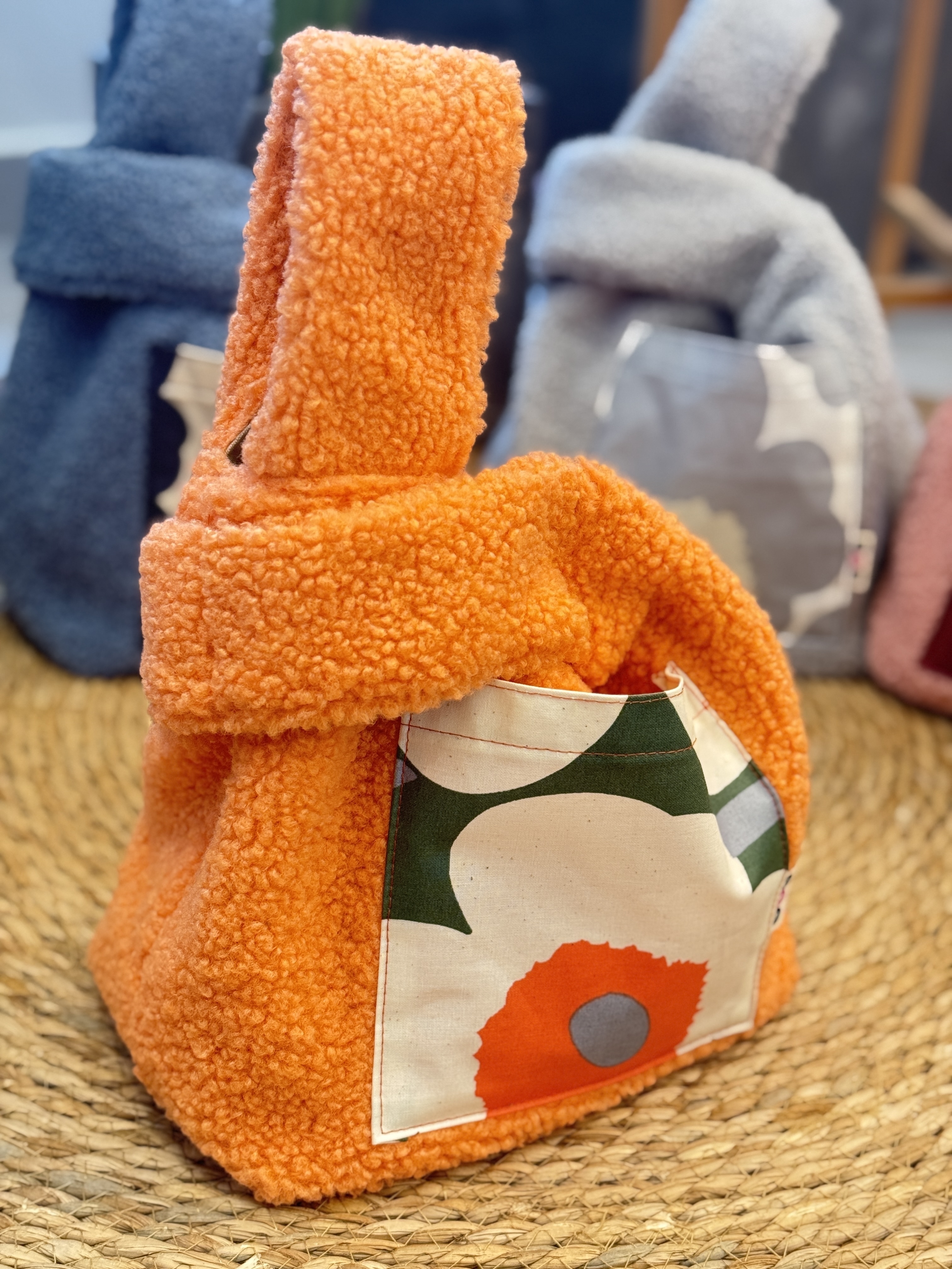 毛毛Vest tote |橙色毛毛布 X marimekko green  orange unikko