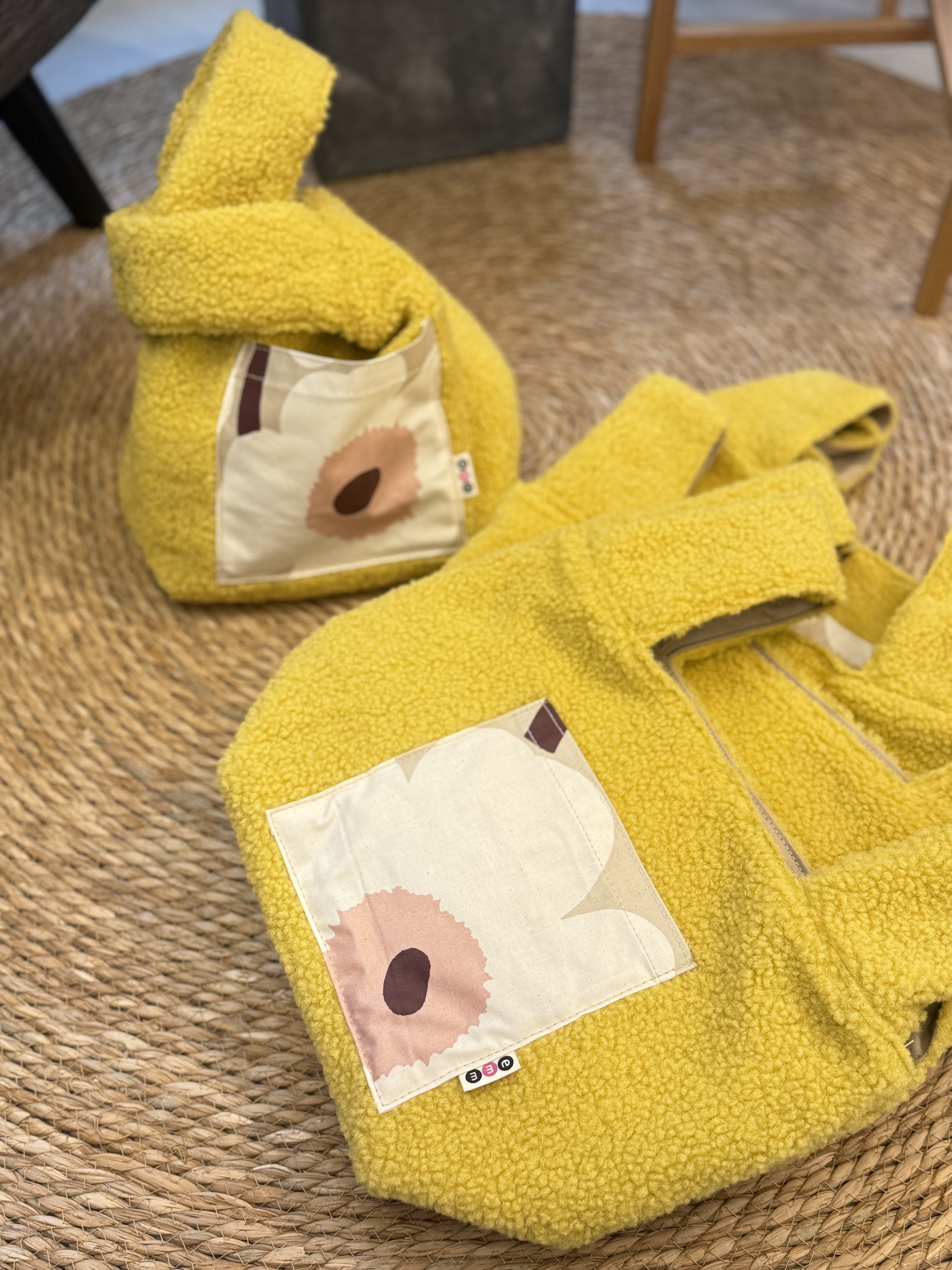 毛毛Vest tote |黃色毛毛布 X marimekko cotton beige unikko