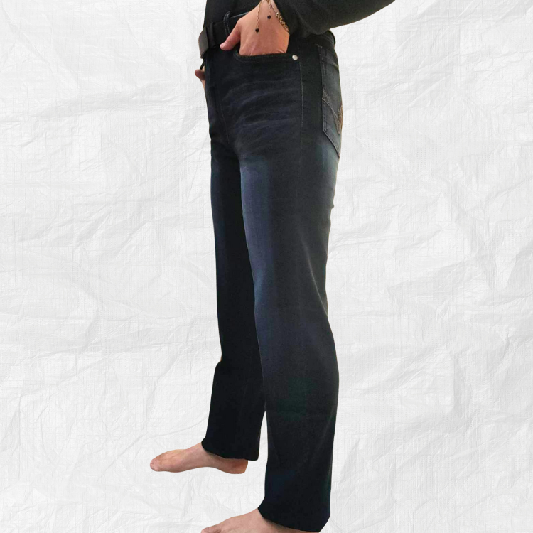 甄褲｜彈性牛仔褲｜中高腰直筒・台灣製造・深藍/黑色輕刷白（30~39 吋）免費改長