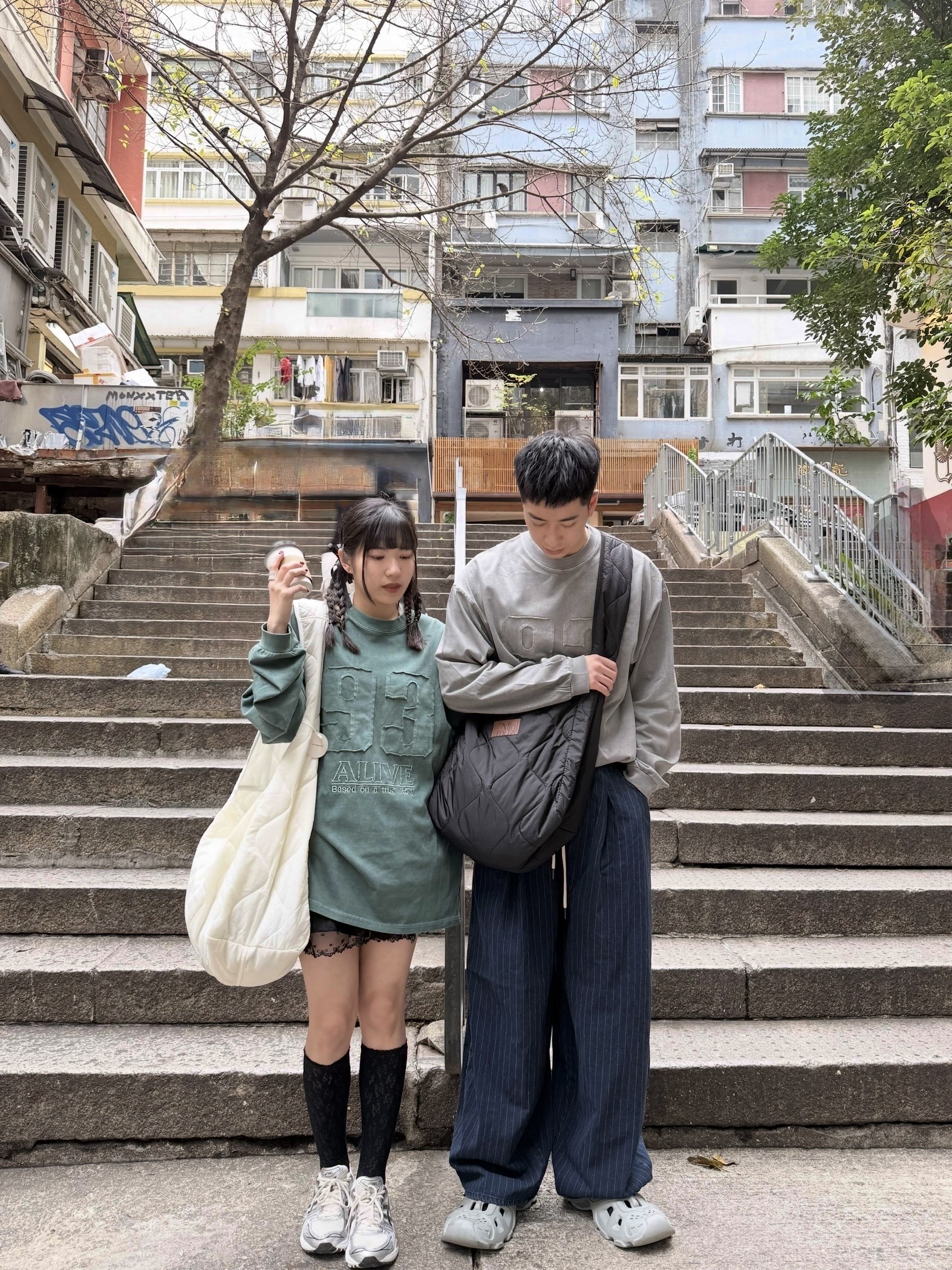 直間牛仔寬鬆闊褲