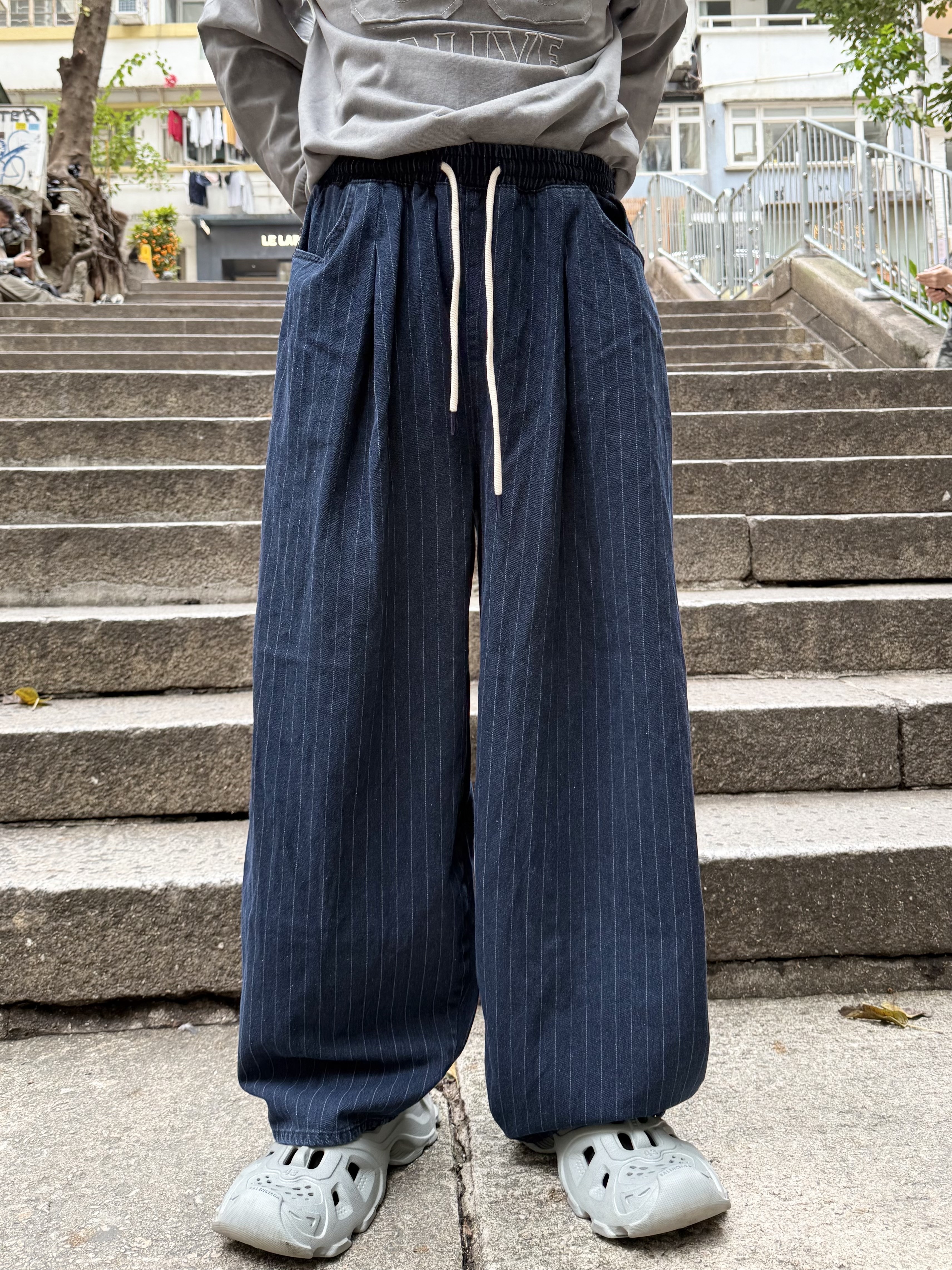 直間牛仔寬鬆闊褲