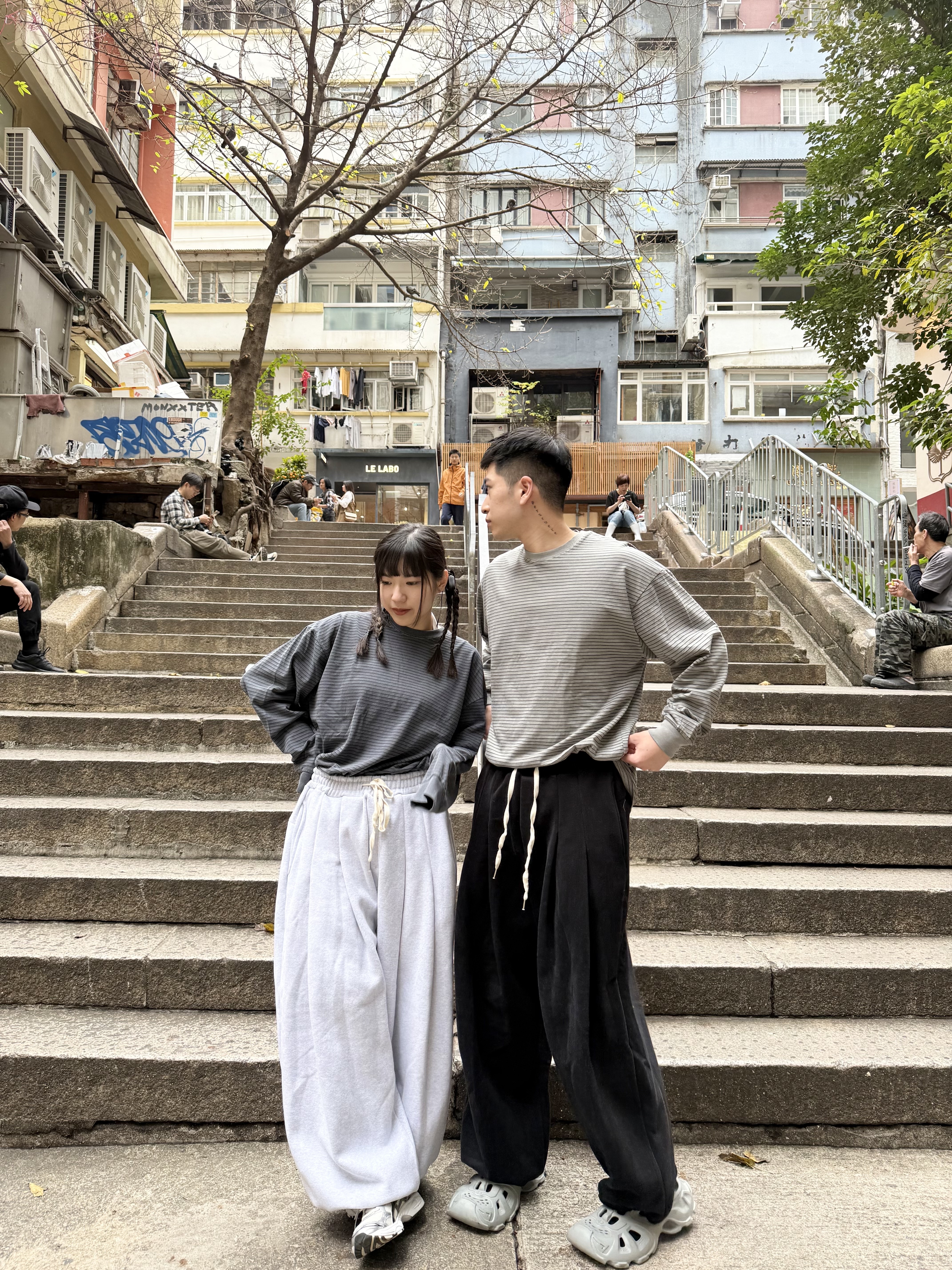 抓毛勁寬鬆摺摺棉褲