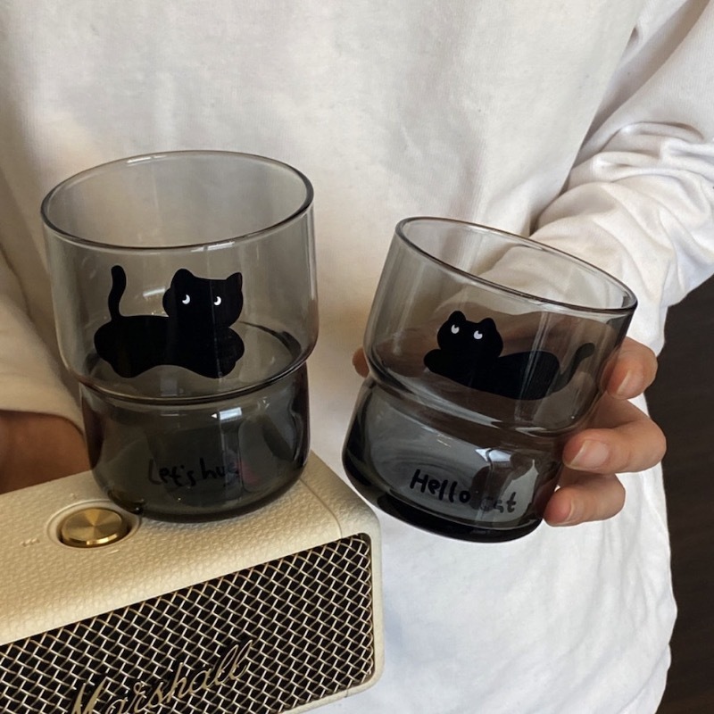 《02136》黑貓咪黑系玻璃杯(3款)