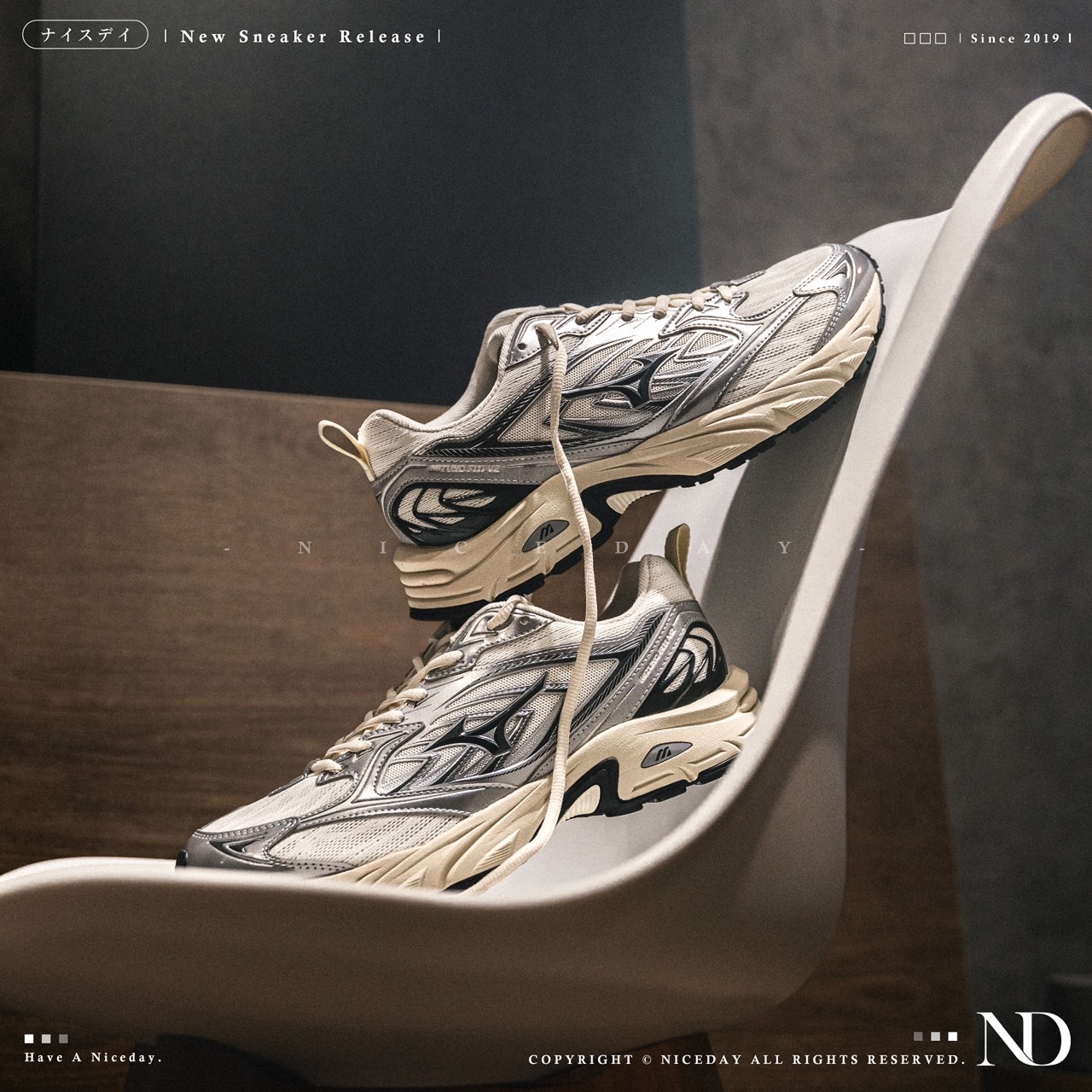 NICEDAY 代購 Mizuno FIYI V2 灰銀 Y2k 復古 灰色 奶油 奶油灰 男女尺寸 D1GH241511