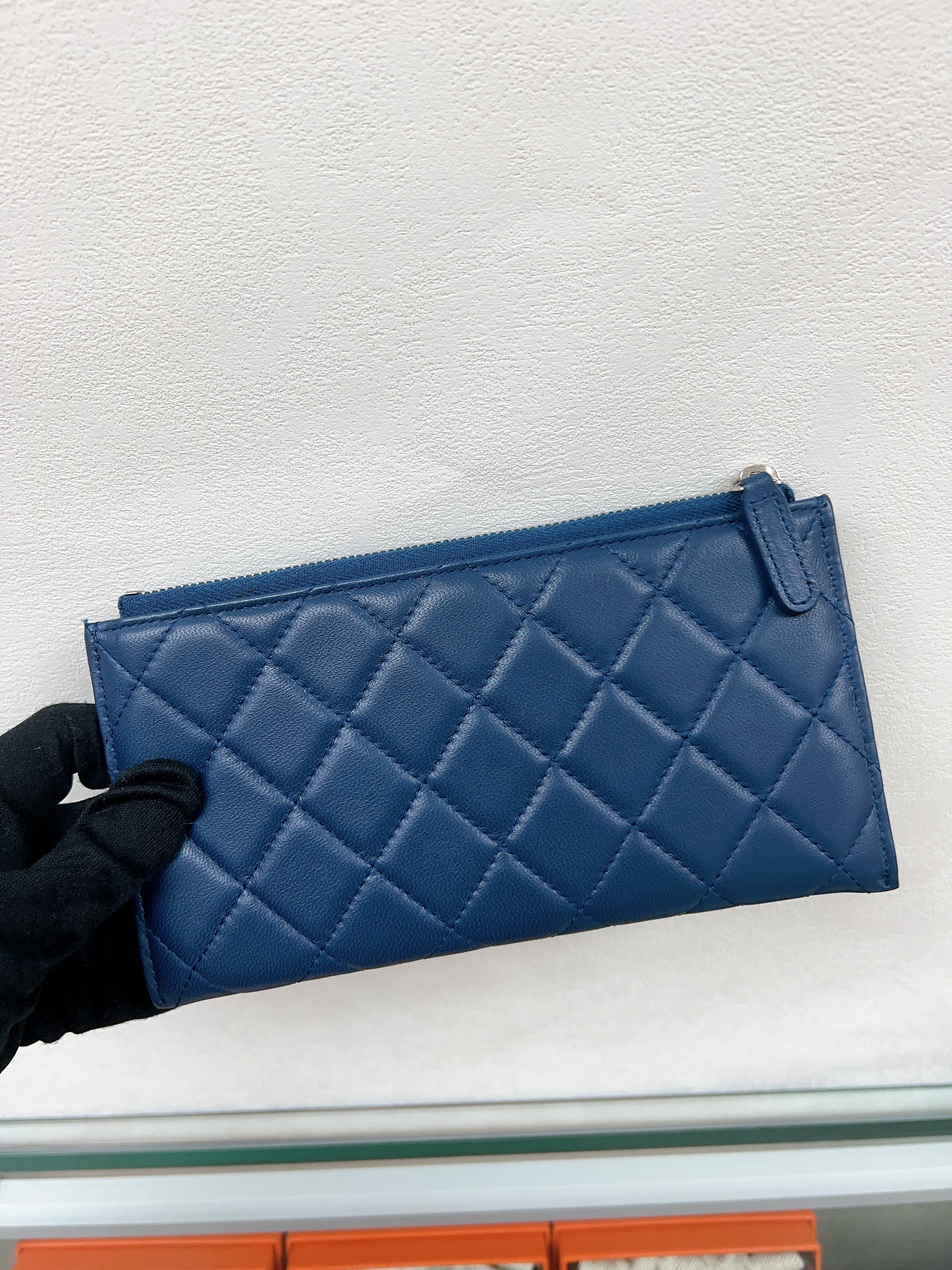 Chanel long wallet / zipped card holder (navy lambskin/ PHW)