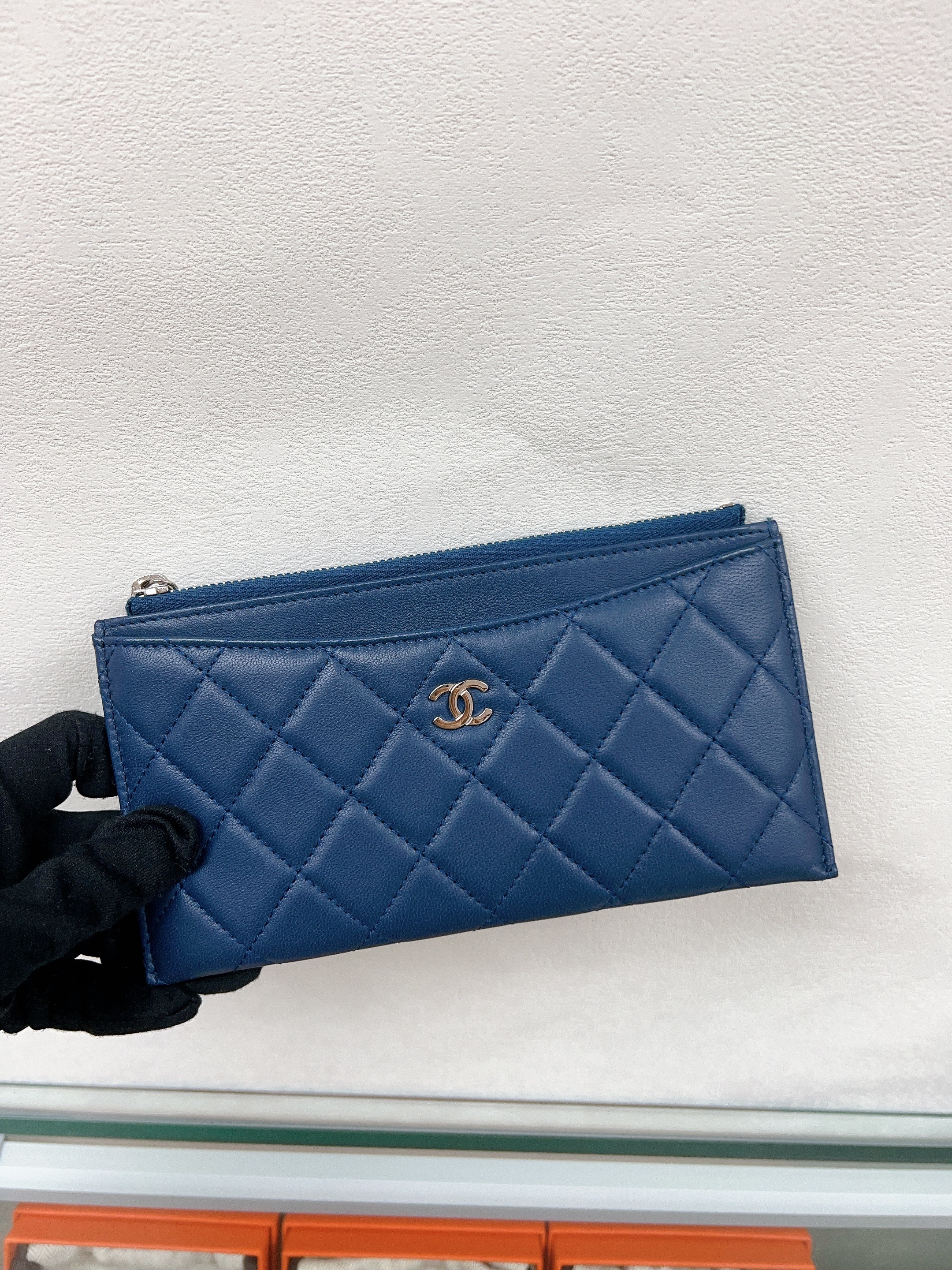 Chanel long wallet / zipped card holder (navy lambskin/ PHW)