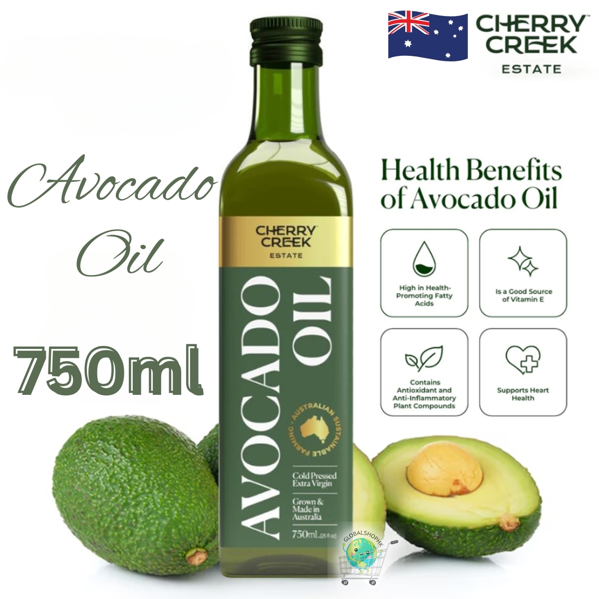 Cherry Creek Estate - [玻璃瓶裝] 100%澳洲初榨冷壓牛油果油, 750ml