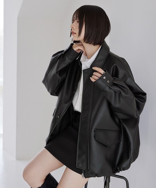 <日本秒殺降價款> MONO-MART 質感 翻領 口袋 皮衣 黑色 咖色 炭灰