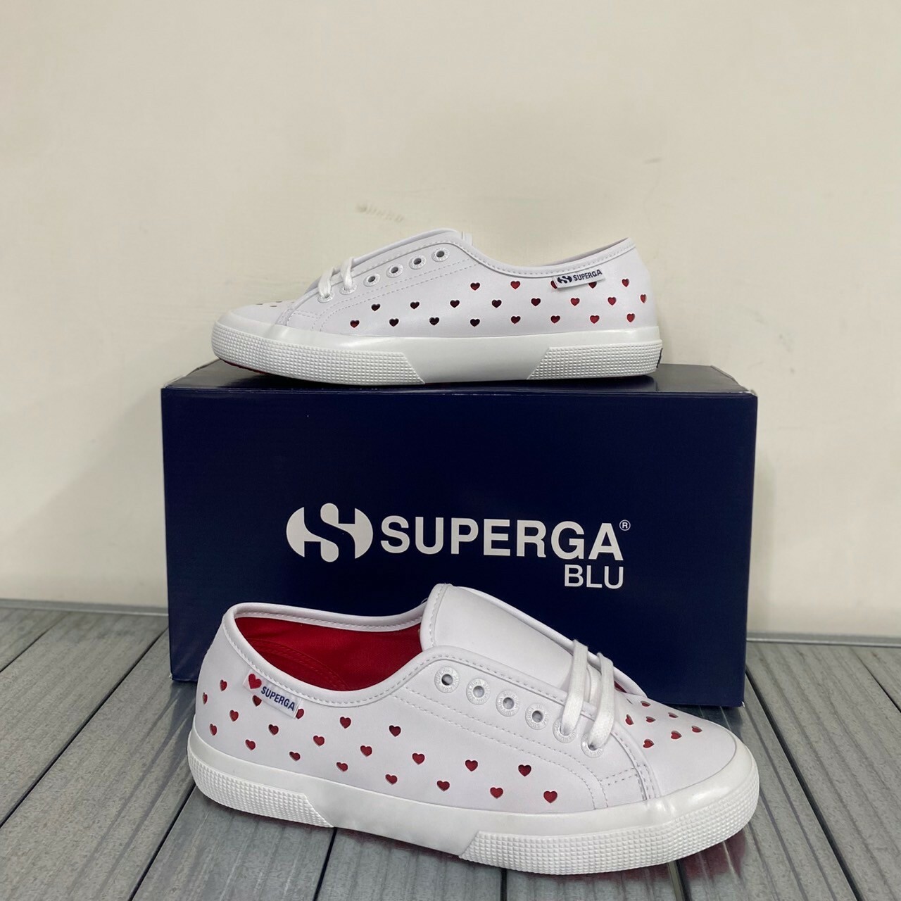 SUPERGA 女鞋休閒鞋 3750 情人節限定款滿版愛心 輕量系列  白紅 S3134LW-AB7