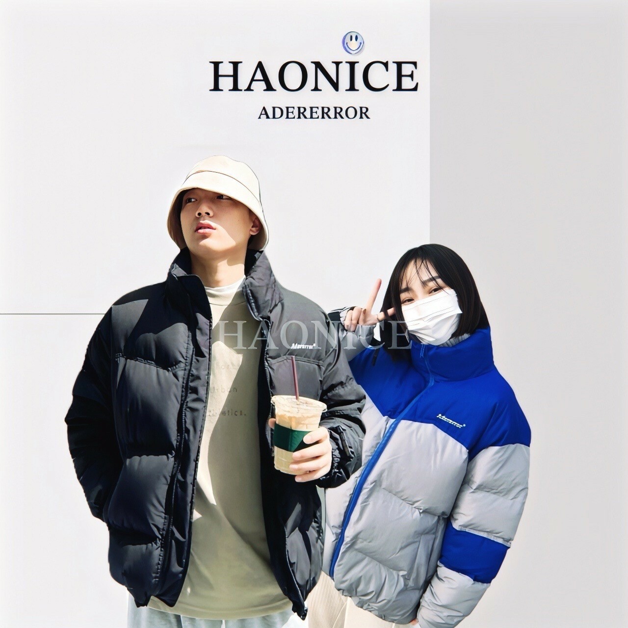 【HAO NICE 】韓國🇰🇷潮流 ADER ERROR黃景瑜同款Mask拼接色設計 扣帶隱藏式帽子 長袖 羽絨外套