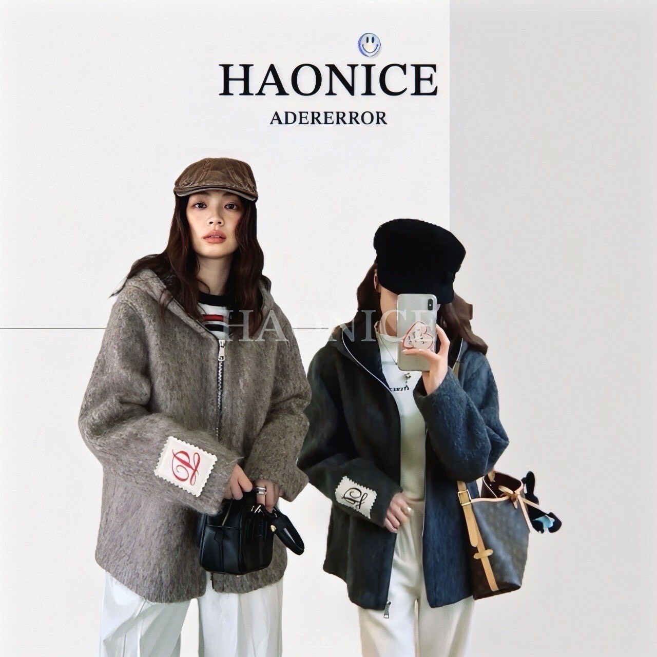 【HAO NICE 】韓國🇰🇷潮流 ADER 24FW秋冬新款袖子大標設計搭配純素色 高級感十足 長袖羔羊絨 毛毛外套❤️