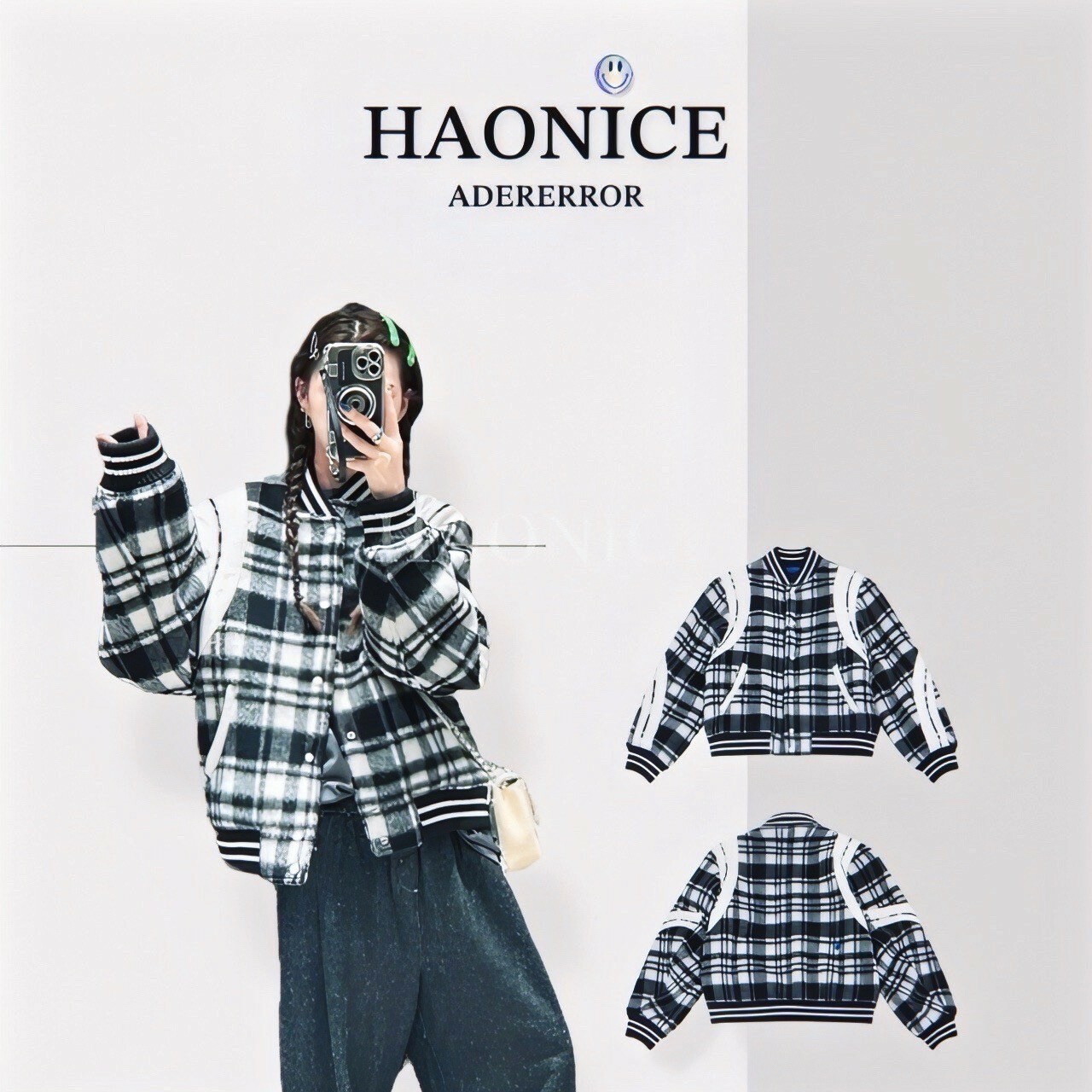 【HAO NICE】韓國品牌🇰🇷Ader error拼皮格紋Twit jumper  22FW秋冬新款 長袖 格菱紋棒球外套 設計感🈵️🈵