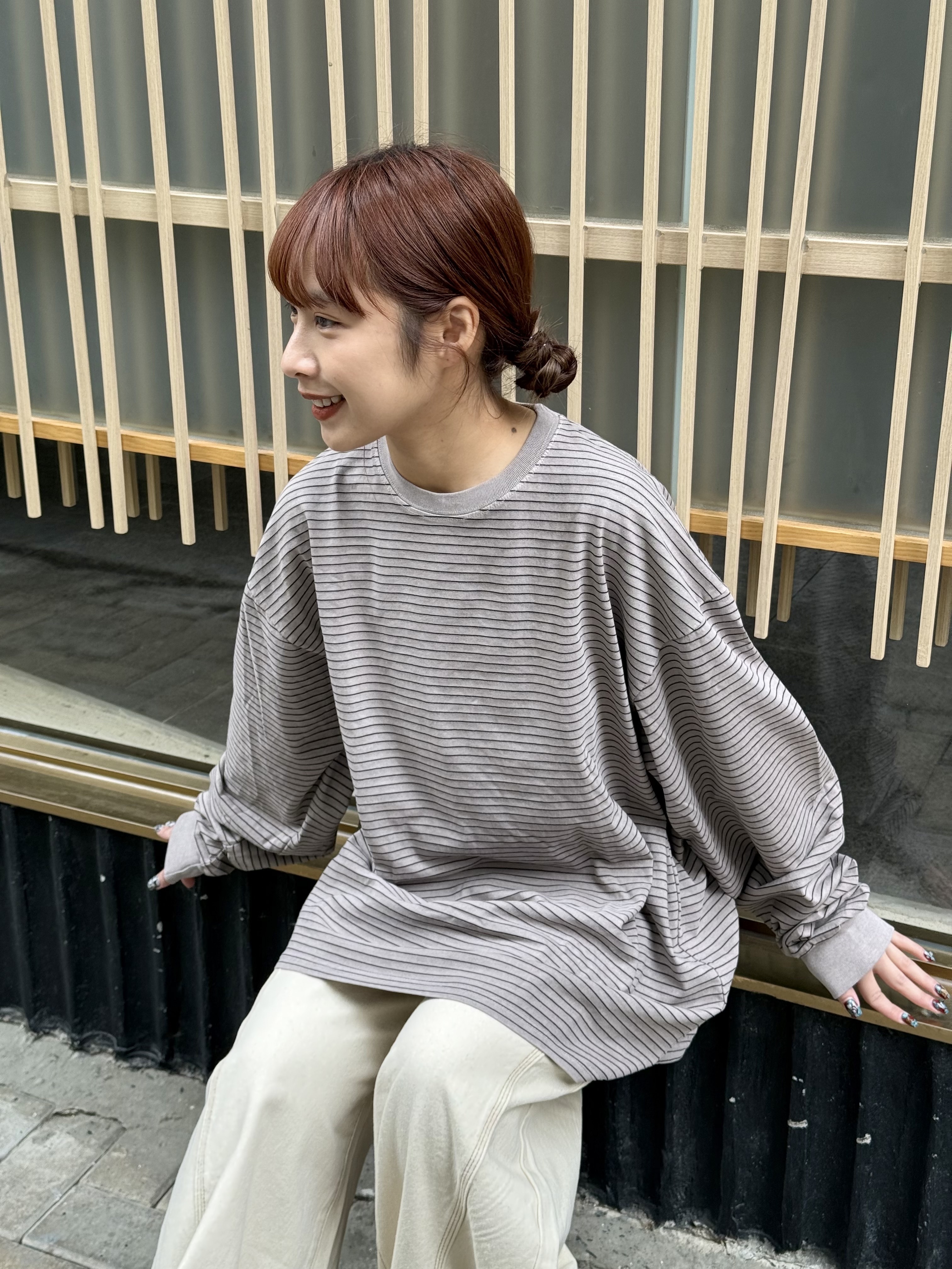 多色幼間條oversize top