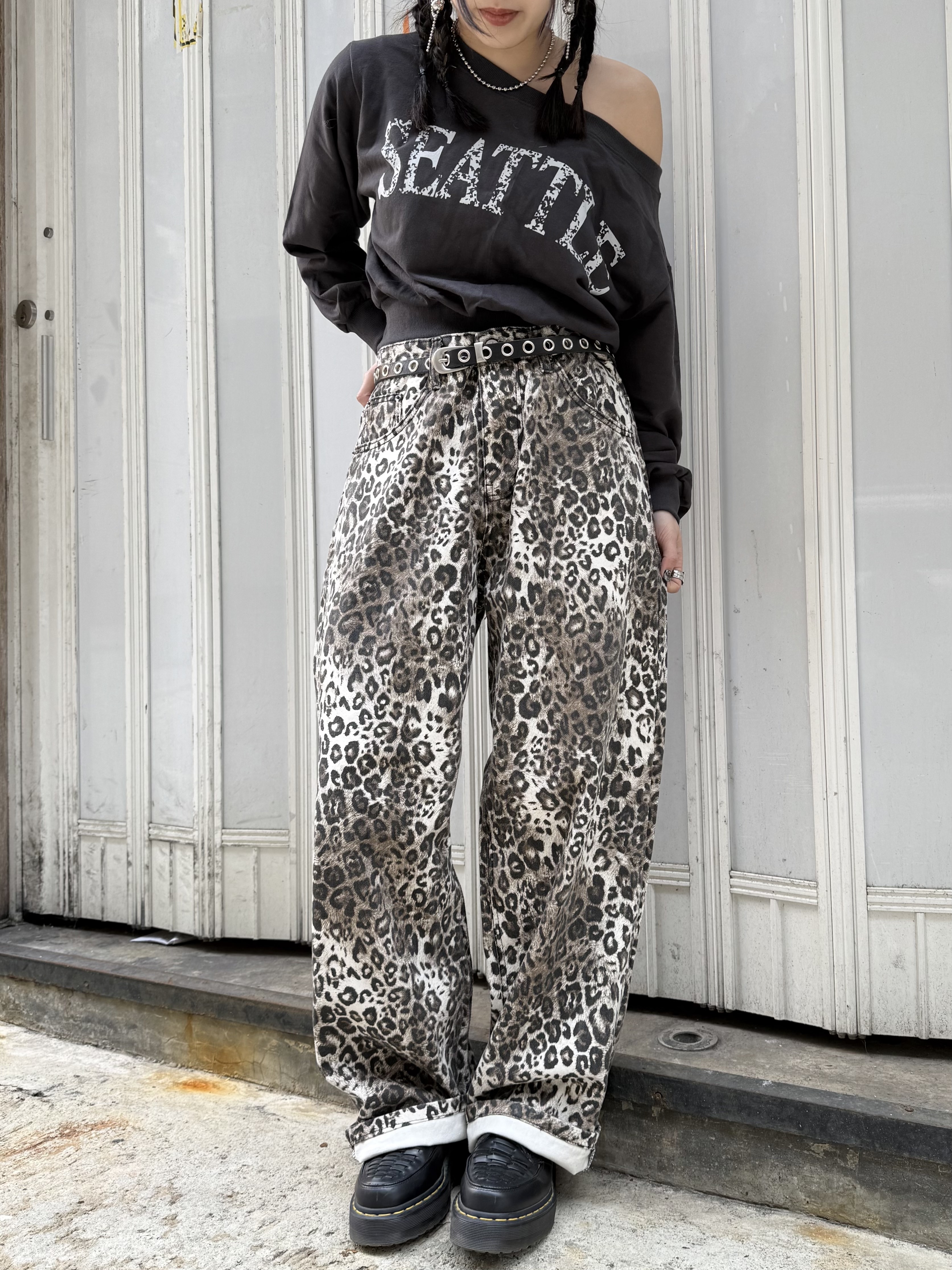 豹紋寬鬆直腳褲