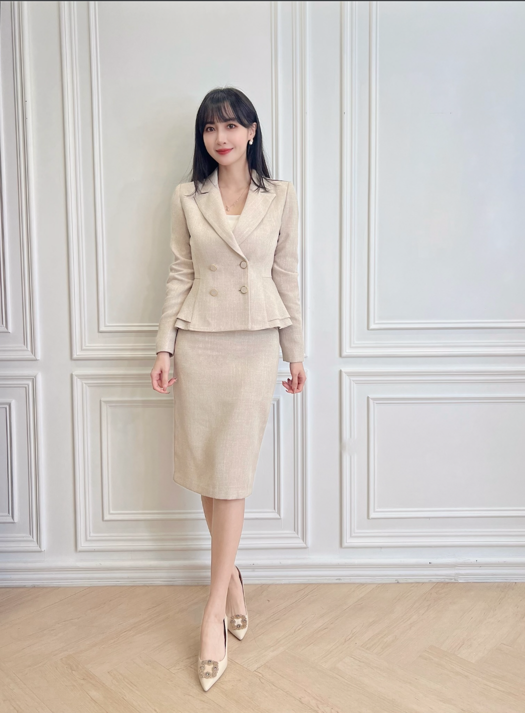 雙層腰身金釦套裝