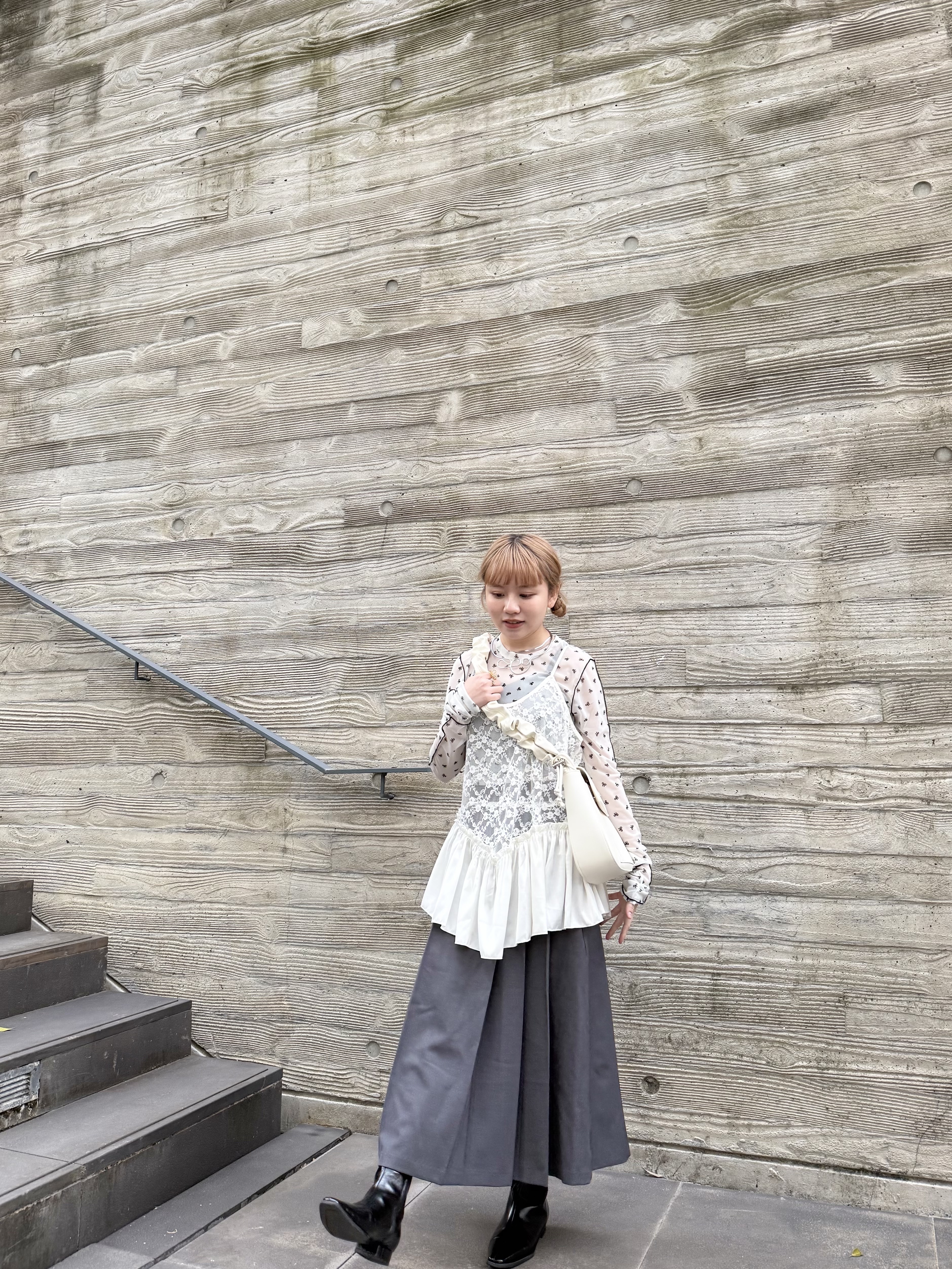 [兩色入]LACE邊西裝百褶中長SK( Charcoal )