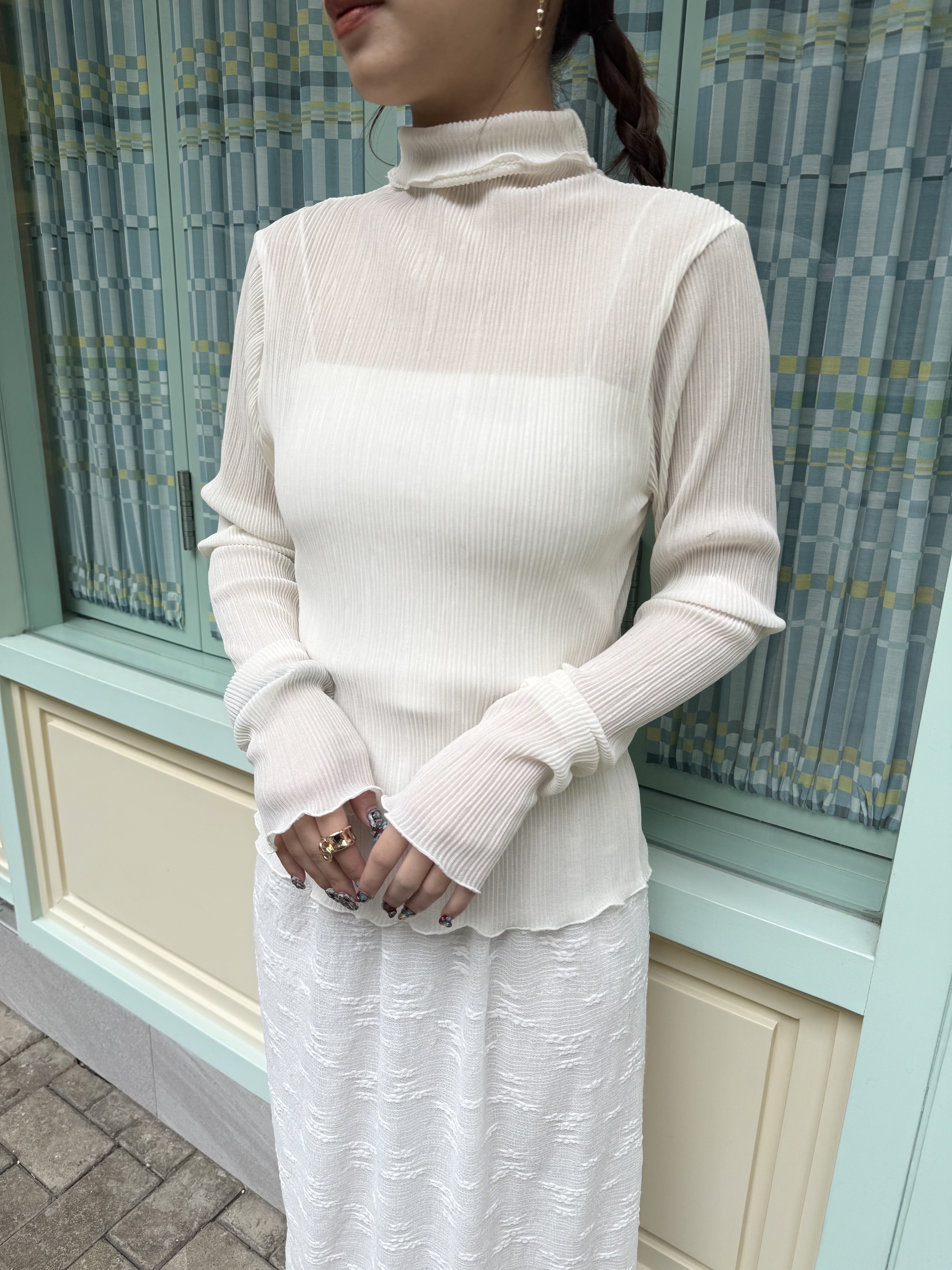 氣質高領花邊透紗打底