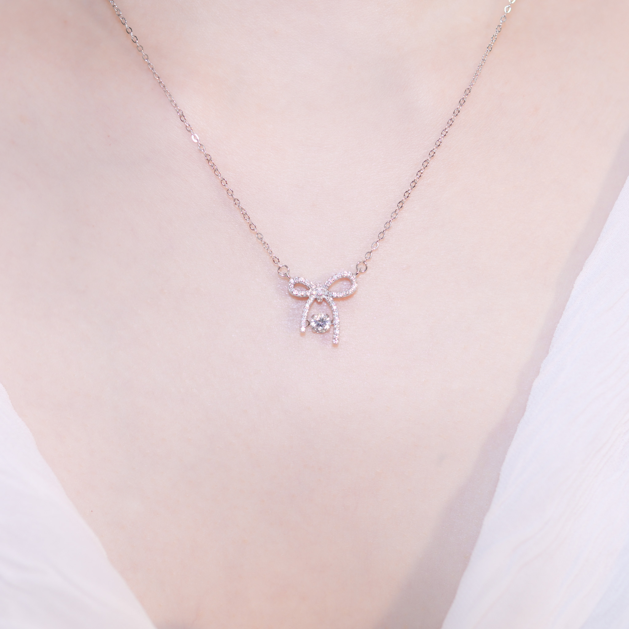 | 925純銀・白金 | 懸浮願望小結項鍊 (白色/藍色) | NE1312 |