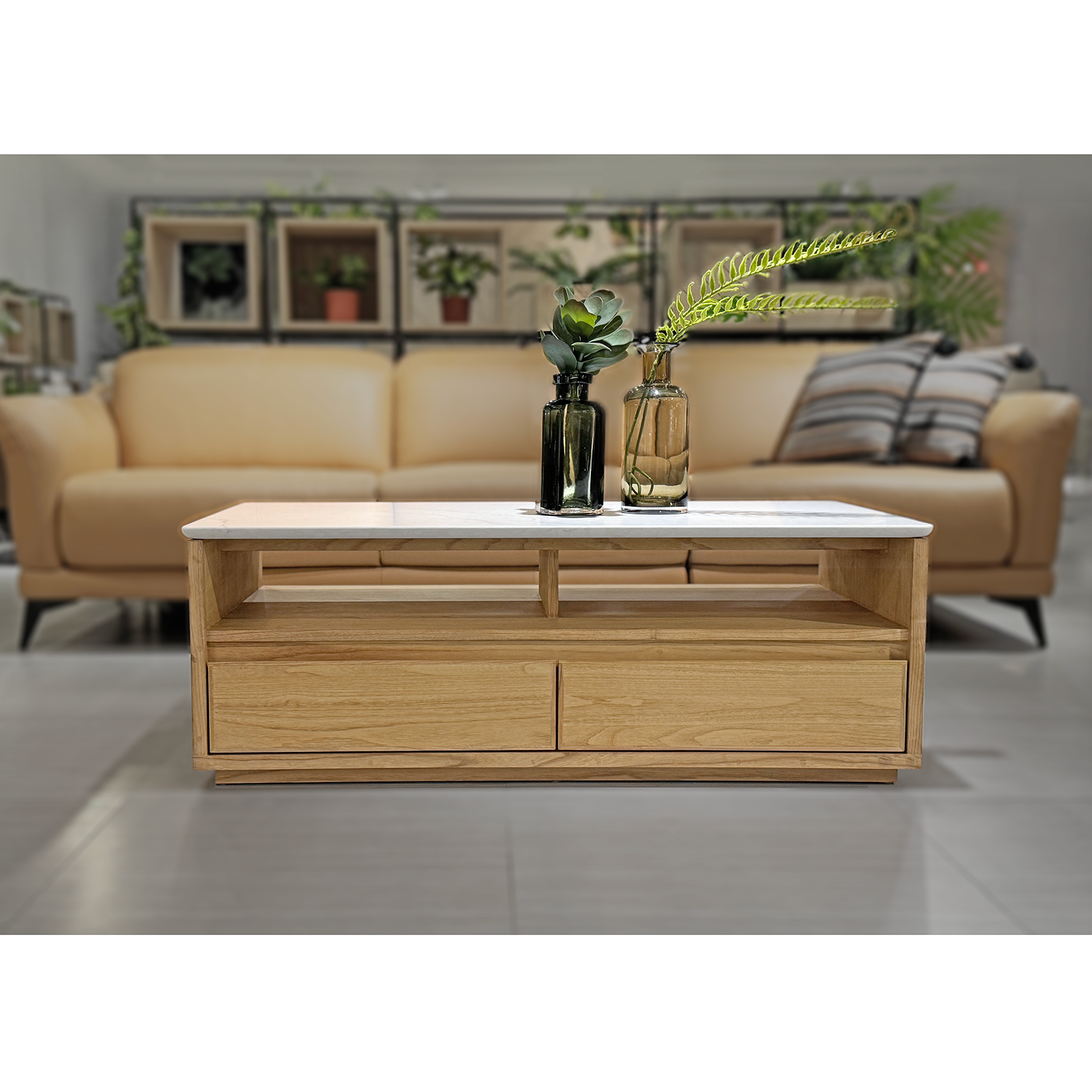 Dayton 石英石白橡雙抽茶几 〔CB365SO〕