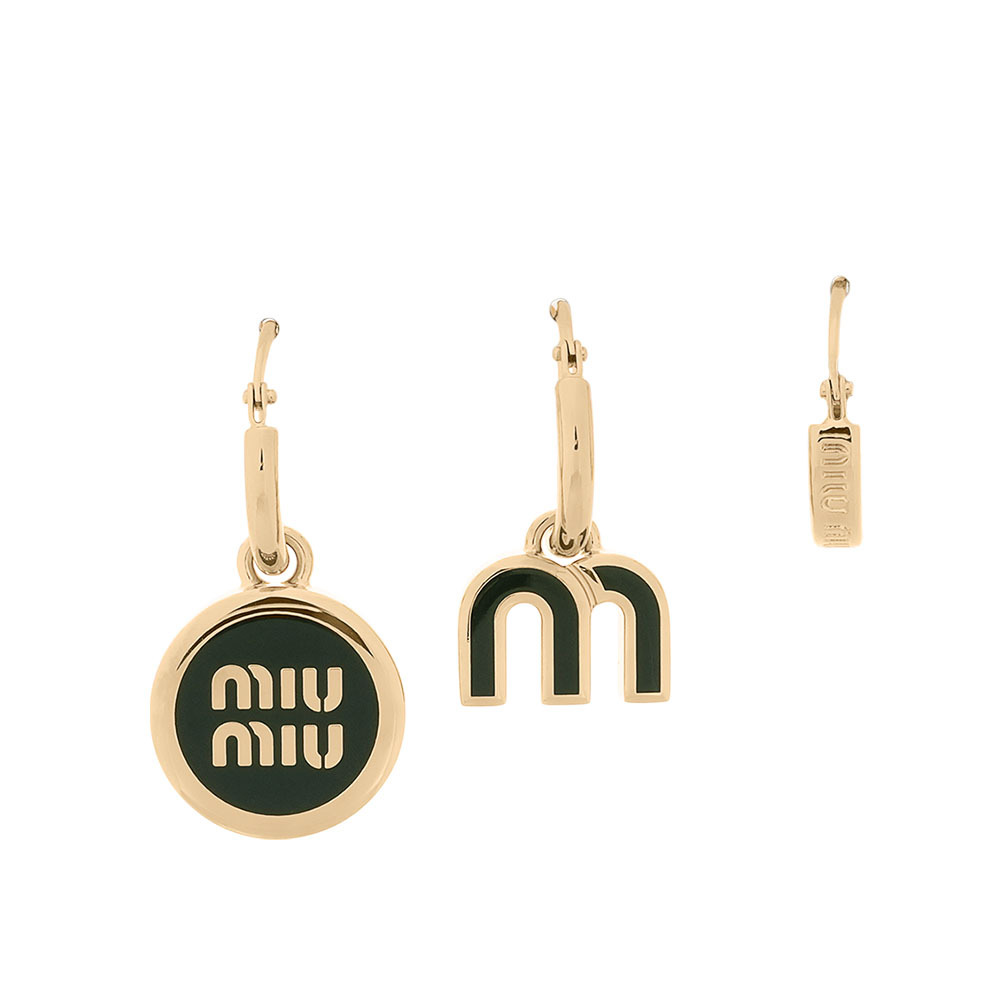 【MIU MIU】Logo 標誌琺瑯及金屬針式耳環三件組(黑色)5IO102 2F6T F0002