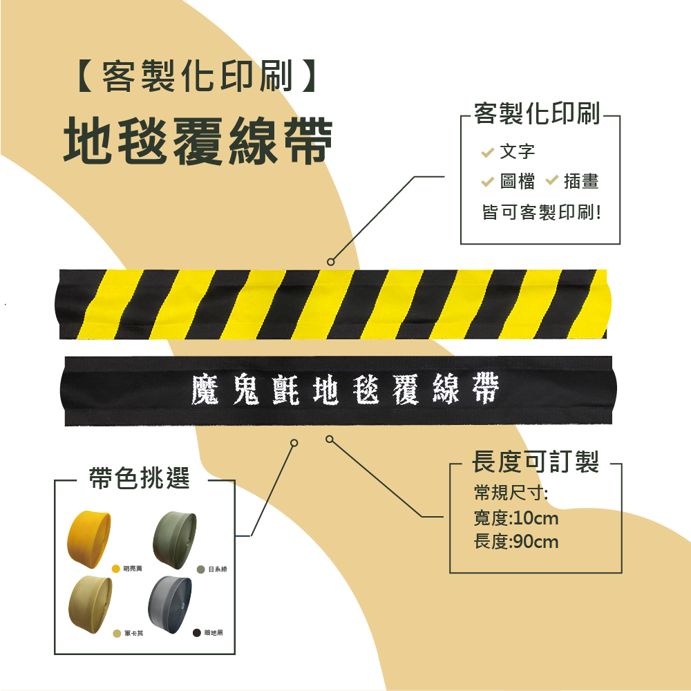 【客製化印刷】魔鬼氈地毯覆線帶 寬10cm長90cm 警告標語、品牌識別 適用