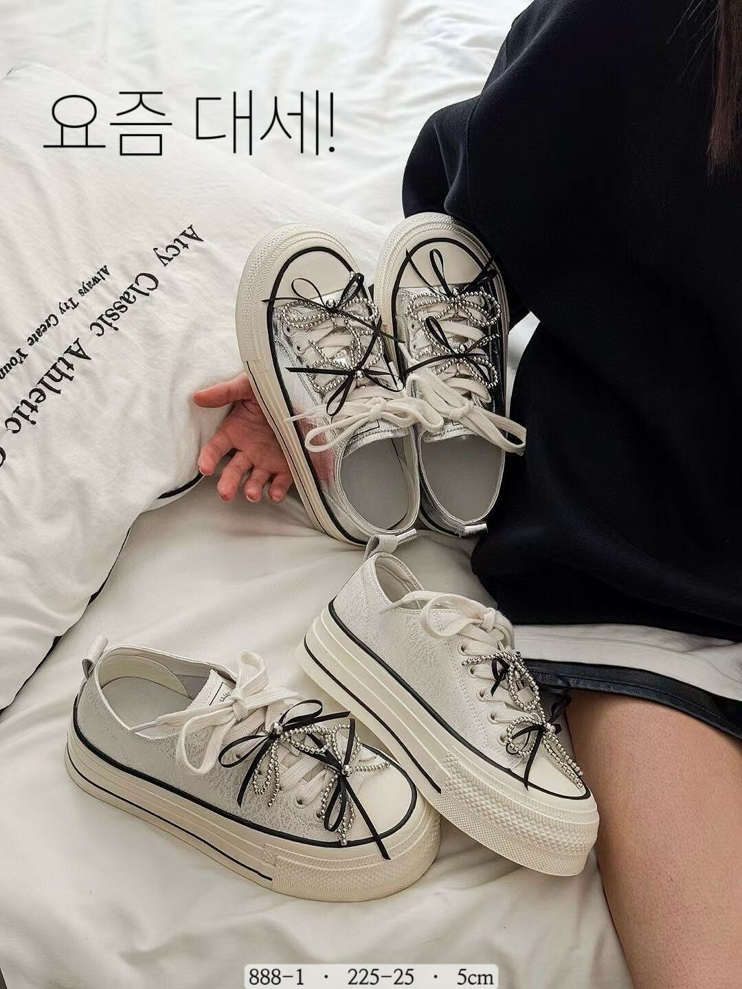 888-1韓國甜美蝴蝶結真皮厚底鞋