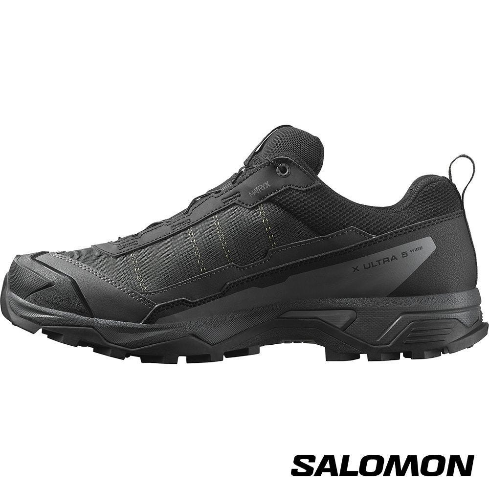 【SALOMON】男 X ULTRA 5 Goretex 低筒登山鞋 寬楦 黑/瀝灰/堡岩灰 / L47727400