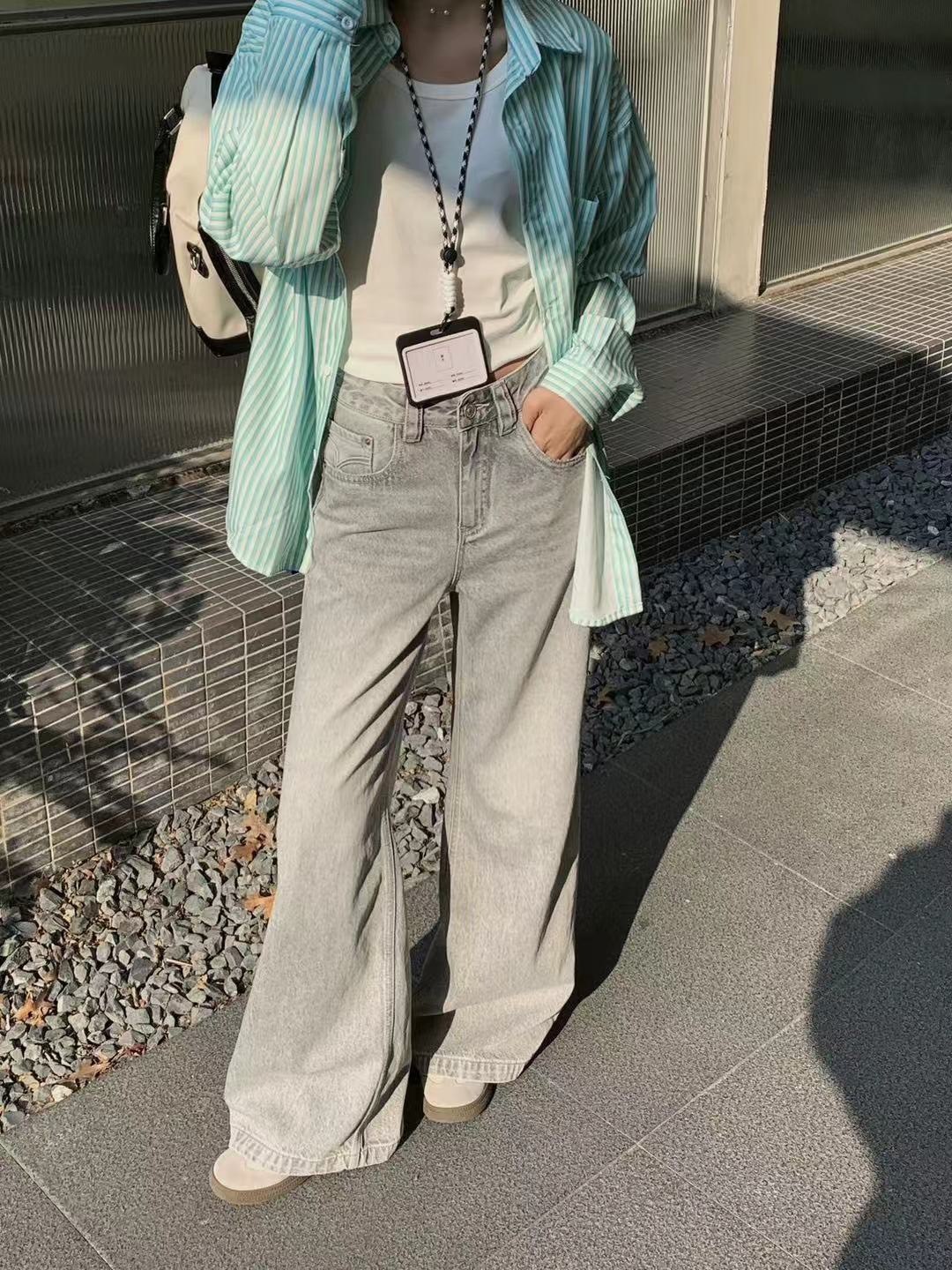 中腰個性牛仔寬褲