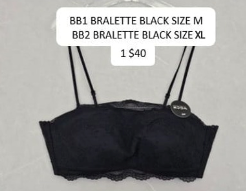 1 (BB1) BLACK BRALETTE - SIZE M (CUP A&B)