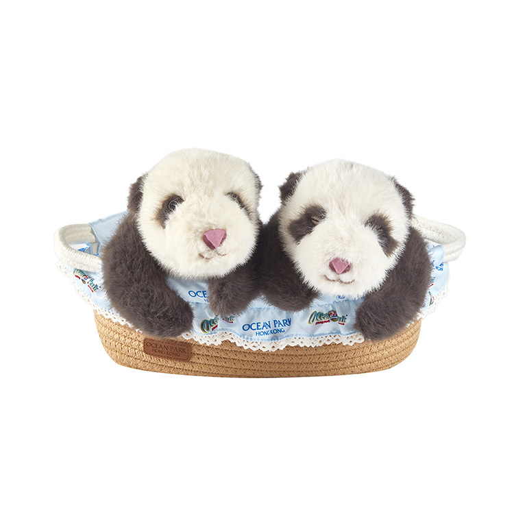 1.5 Months Old Panda Cubs Plush Set with Basket