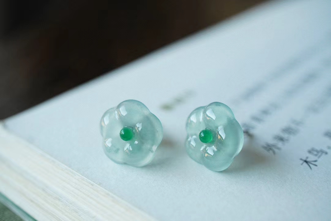 翡翠冰藍耳釘,天然翡翠A玉, 緬甸玉, Jade, Jadeite