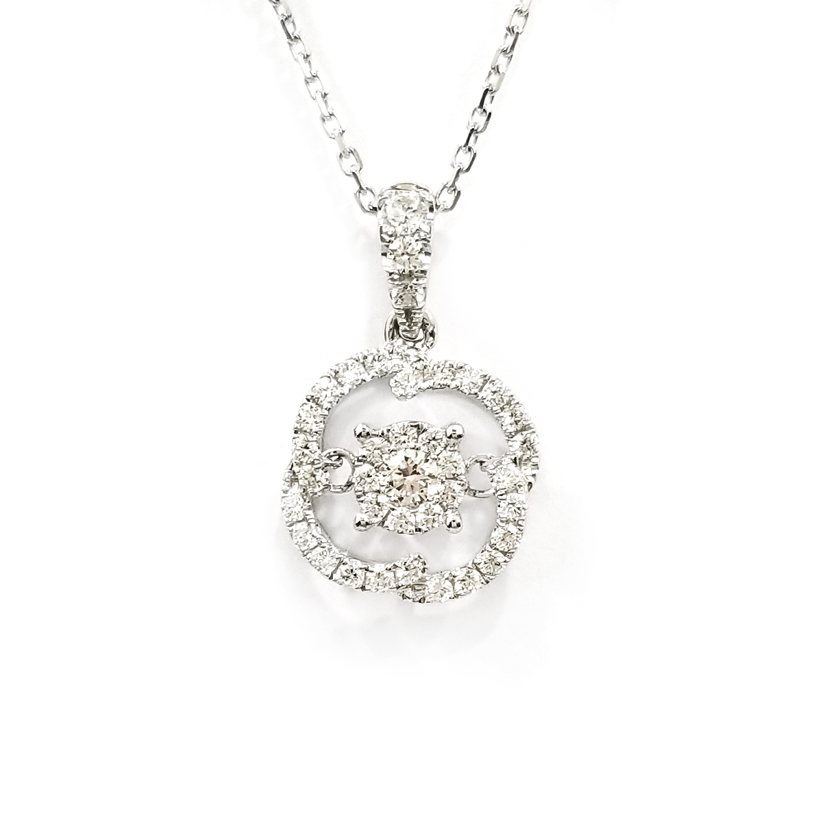 18K白金天然鑽石花型靈動吊墜