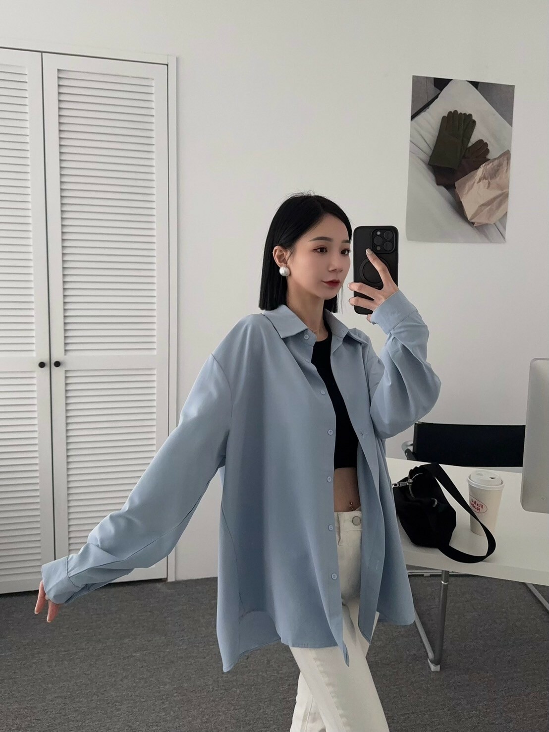 基本款素色滑面襯衫