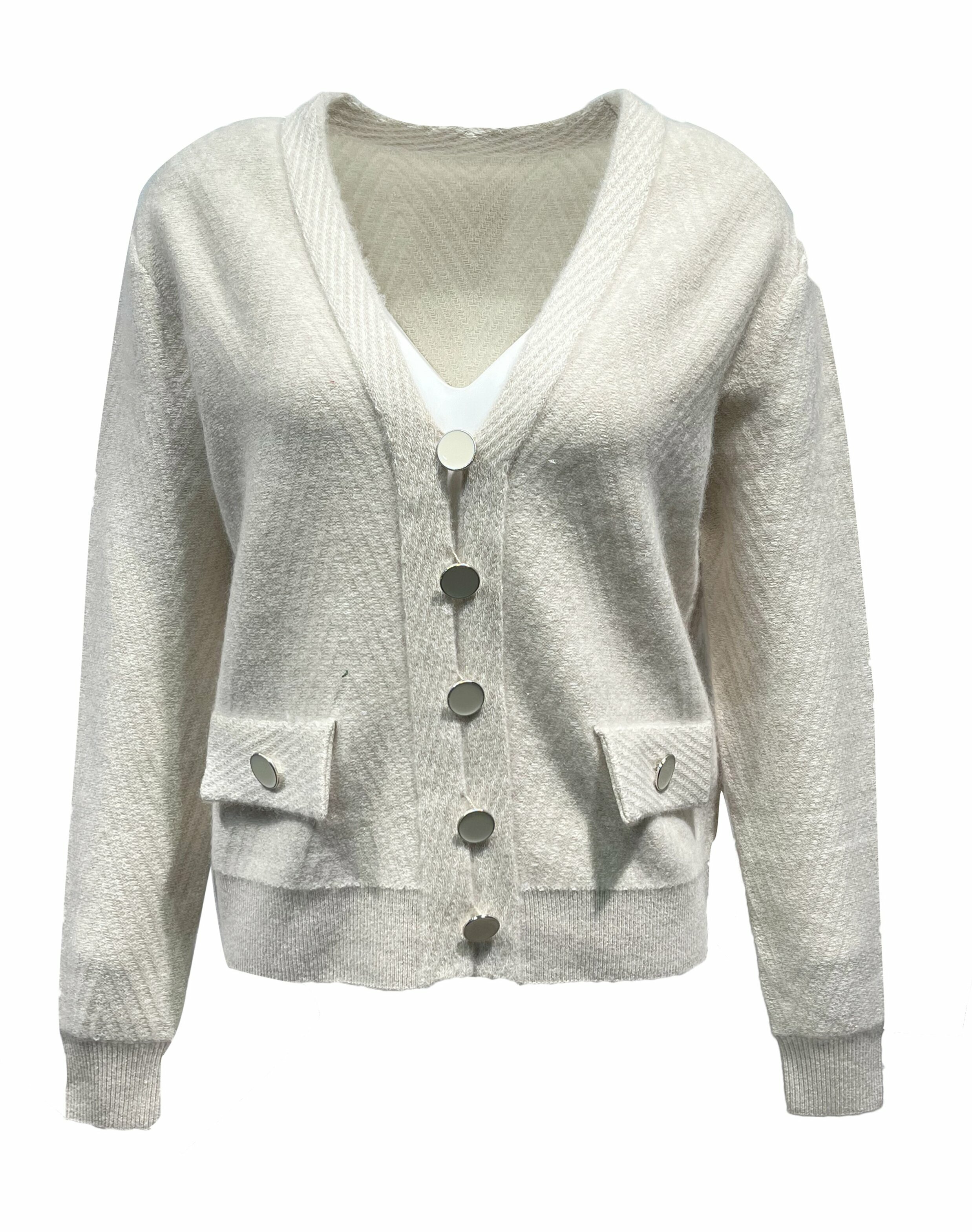 BD15263D1 霧光立體斜紋V領針織開襟外套