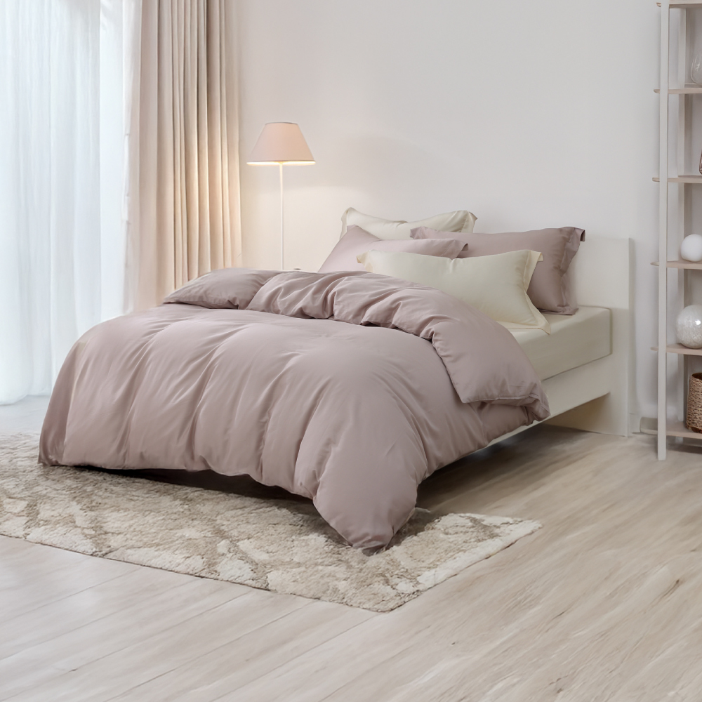 60支天絲棉｜67%天絲&33%純棉｜雙色配｜香草白ｘ灰霧粉