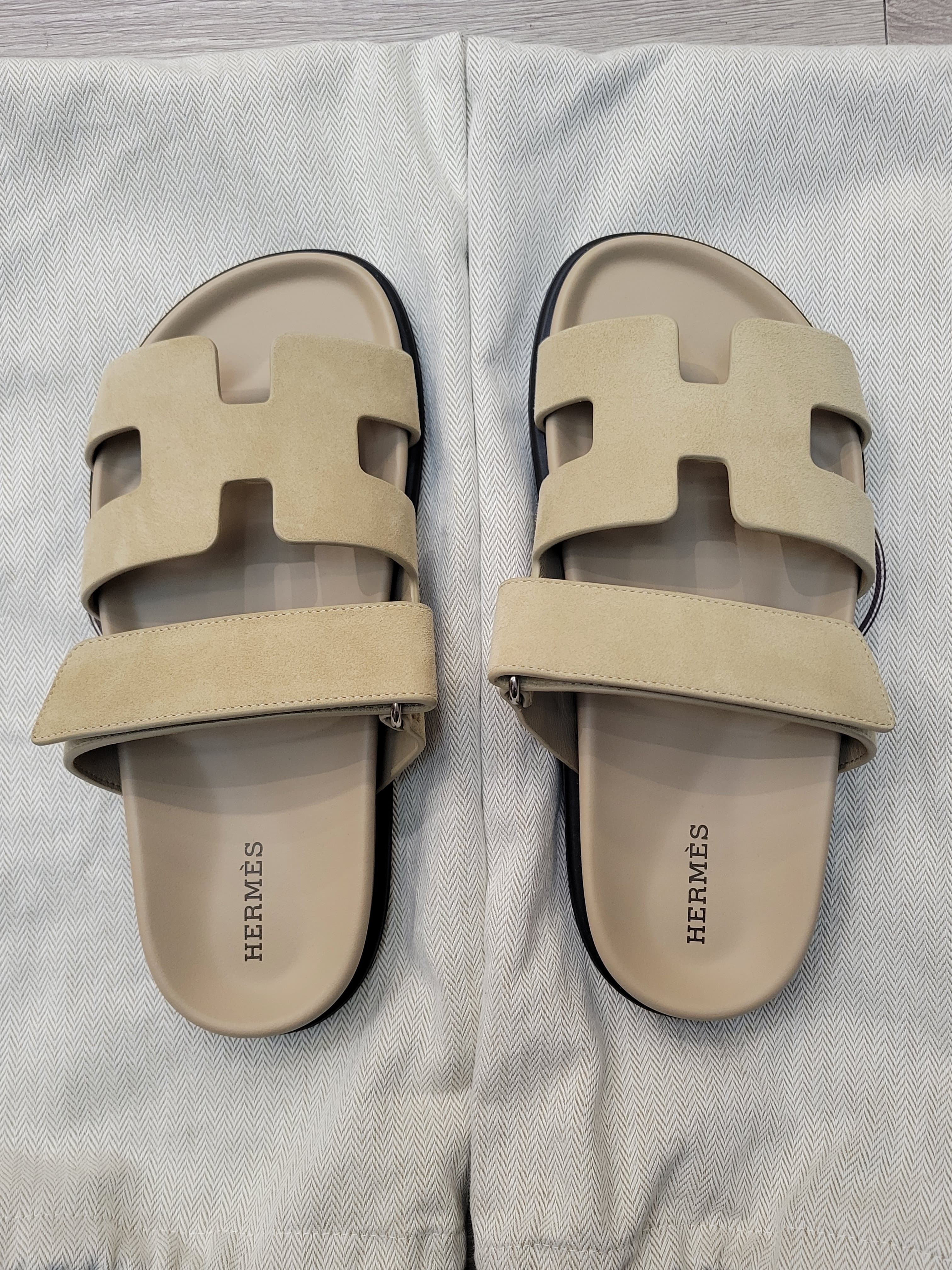 HERMES CHYPRE SHOES beige lin 亞麻米色