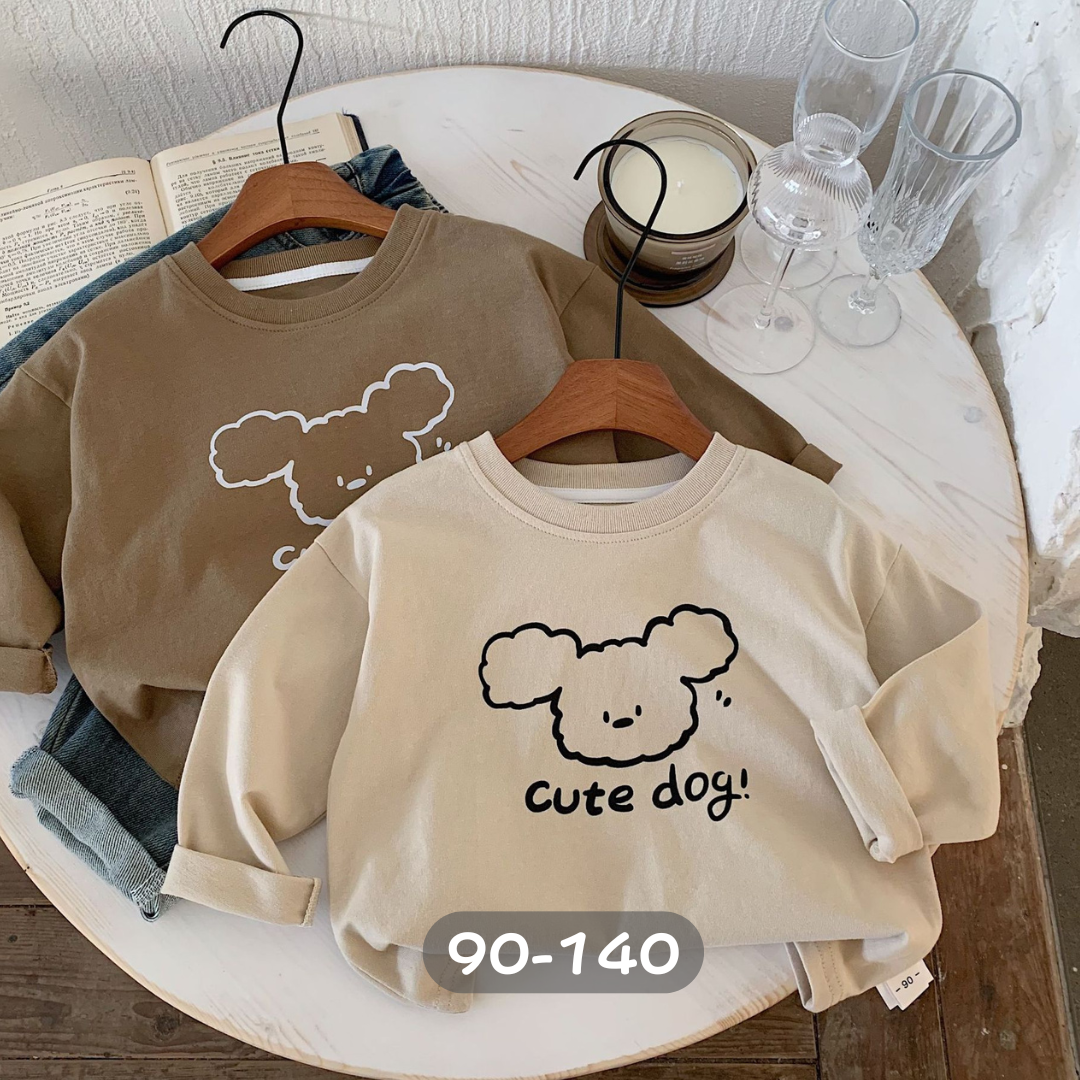 線條大耳狗狗長袖上衣