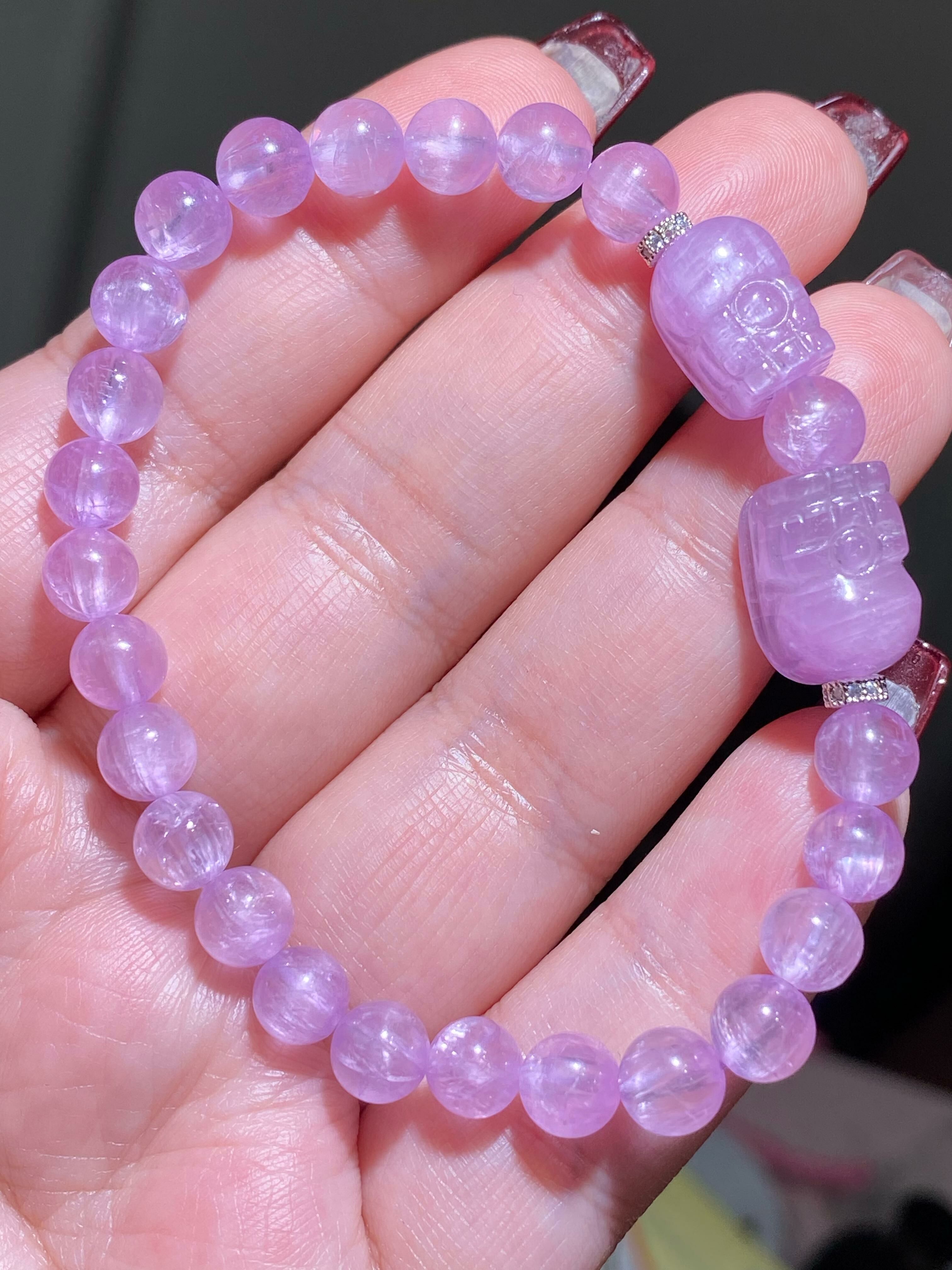 極紫冰種紫鋰輝配雙貔貅手串