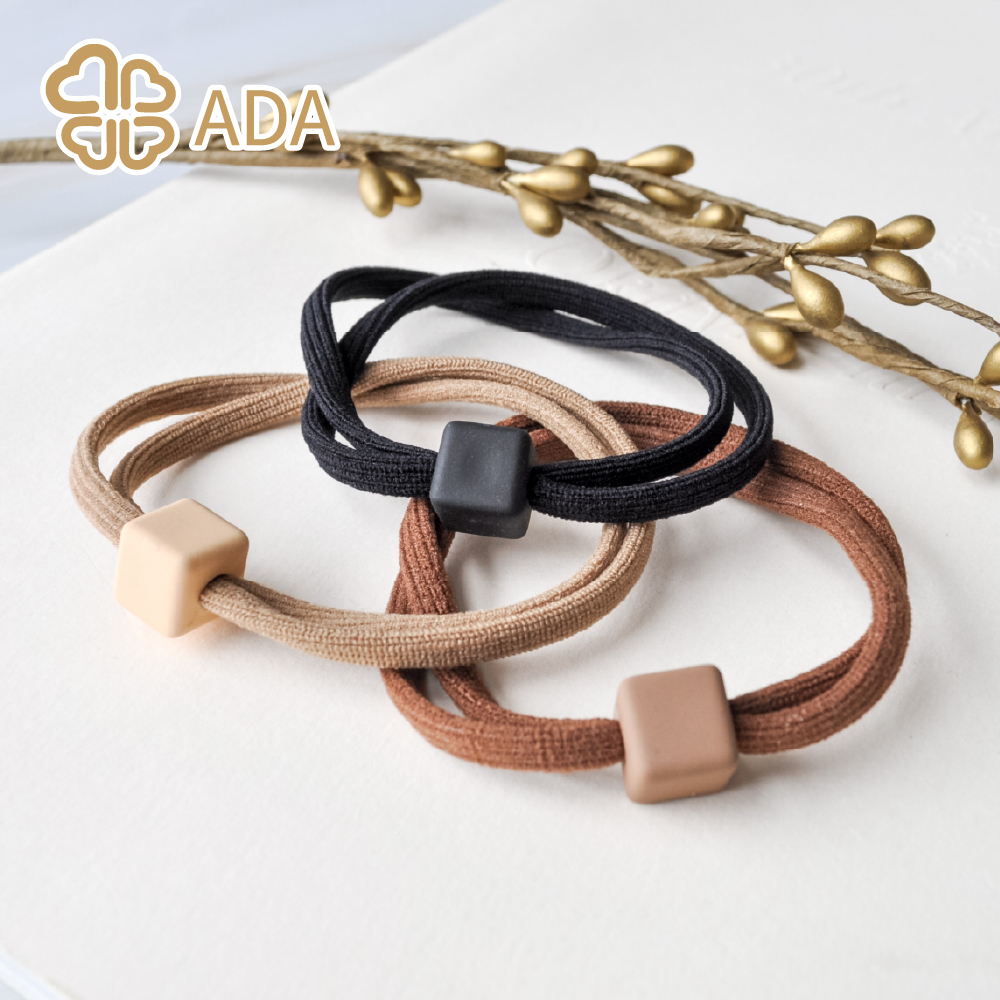 ADA 磨砂方塊雙繩髮束黑咖 3入