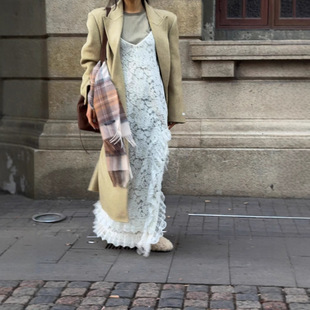 韓國正流行 側開衩蕾絲外搭洋裝(黑/白)