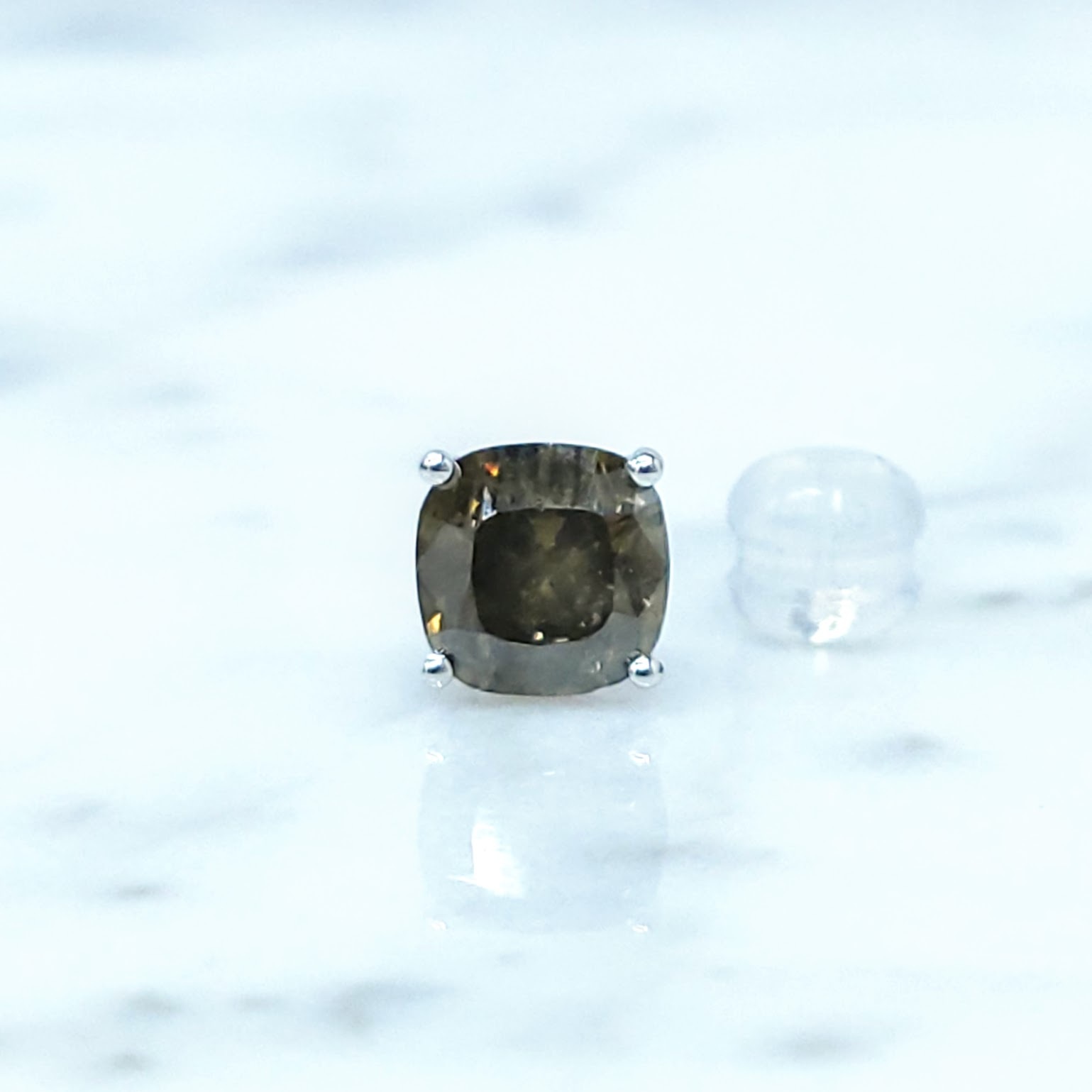 18K White Gold 1.15ct Fancy Brown Cushion Cut Diamond Single Earring