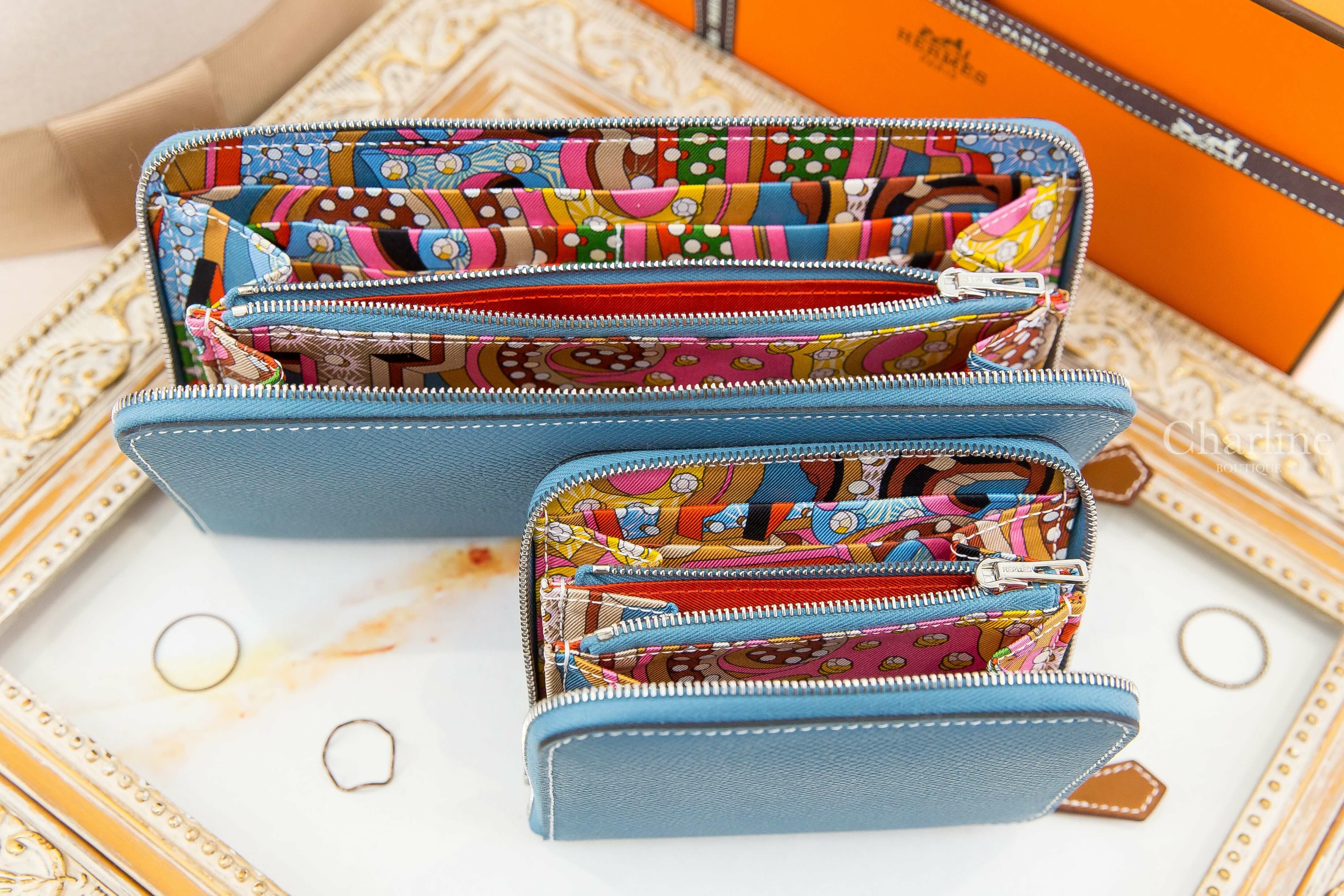 Hermès Silk'in Classique Long Wallet 新丹寧藍絲巾長夾,Hermès Silk' In Compact Wallet 新丹寧藍絲巾拉鍊短夾-Charline Boutique 精品代購