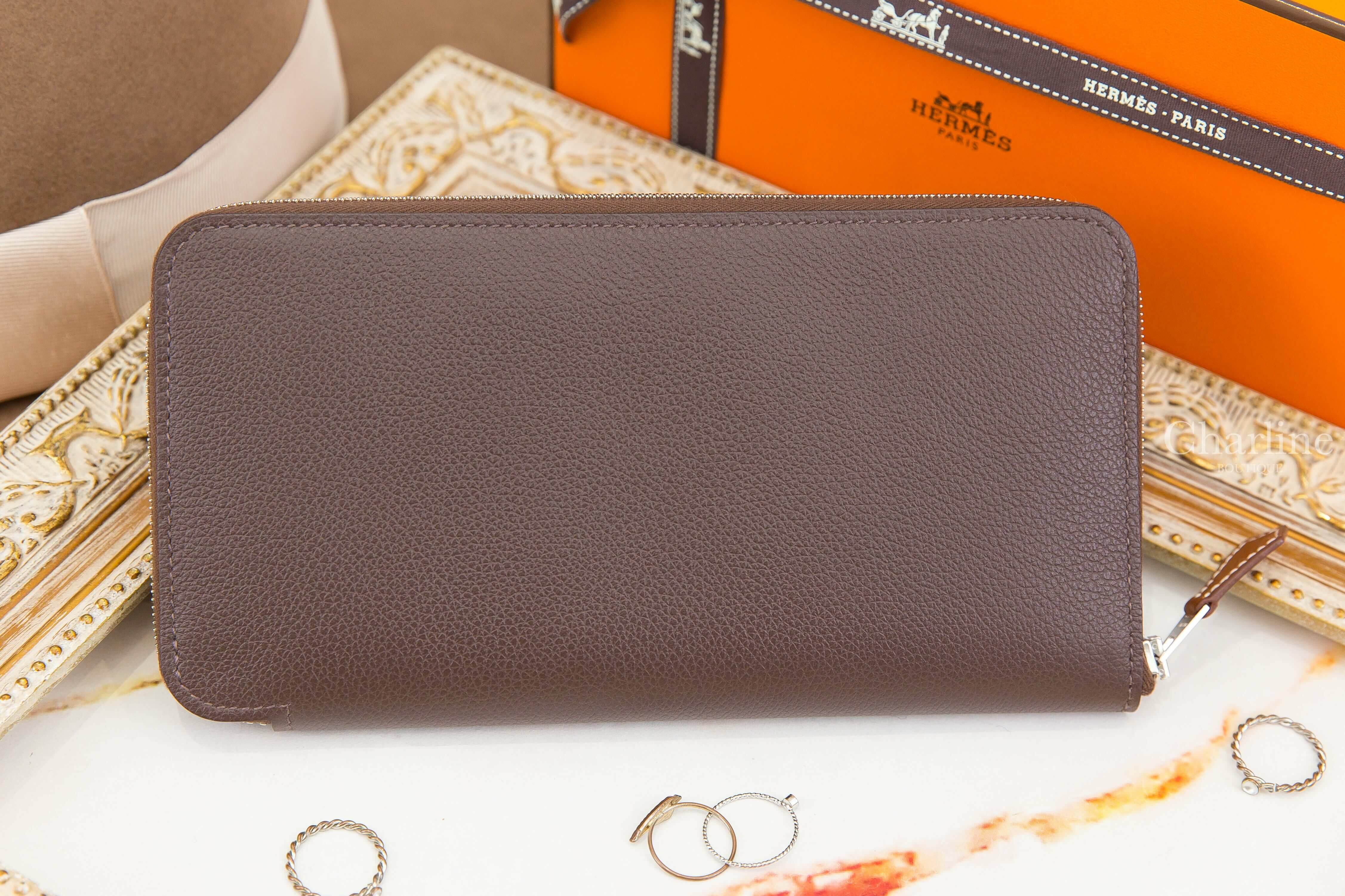 Hermès Silk'in Classique Long Wallet 44 Moka Evercolor 摩卡色絲巾拉鍊長夾
