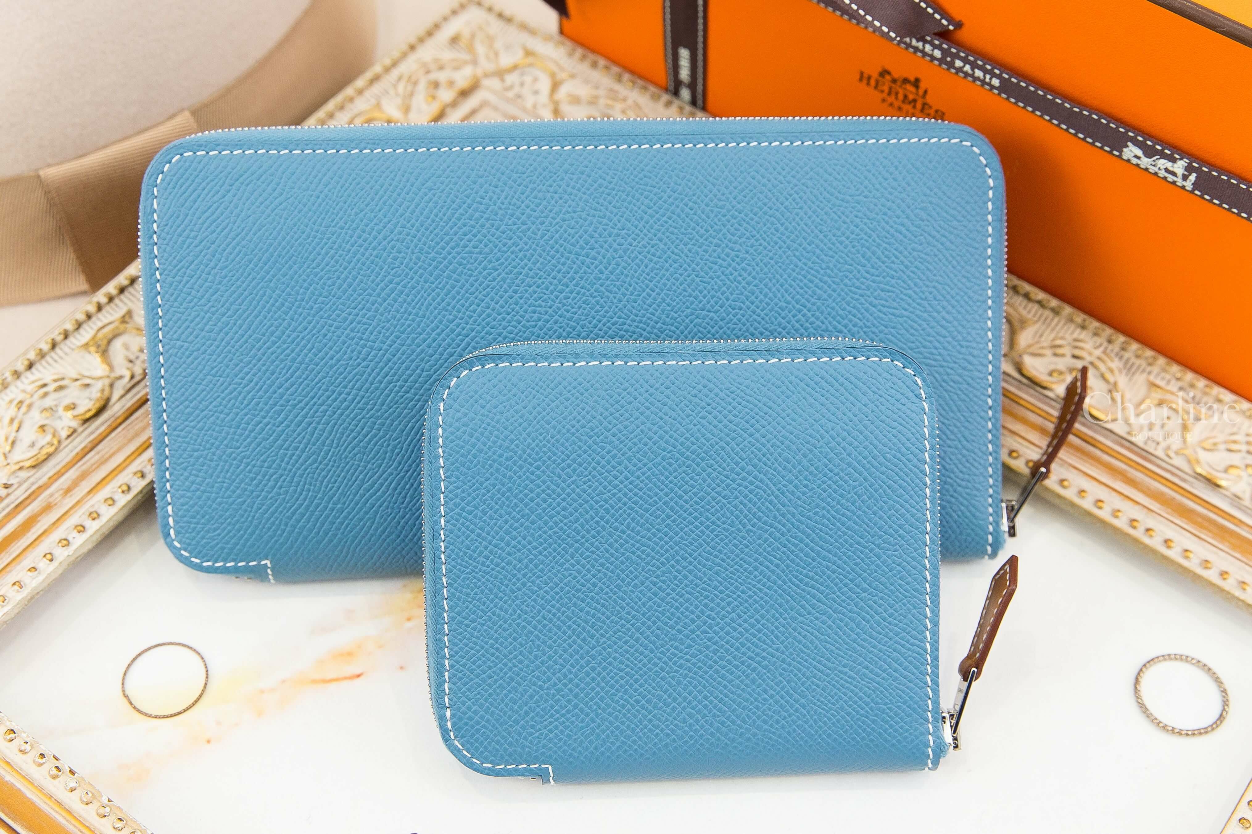 Hermès Silk'in Classique Long Wallet 新丹寧藍絲巾長夾,Hermès Silk' In Compact Wallet 新丹寧藍絲巾拉鍊短夾-Charline Boutique 精品代購