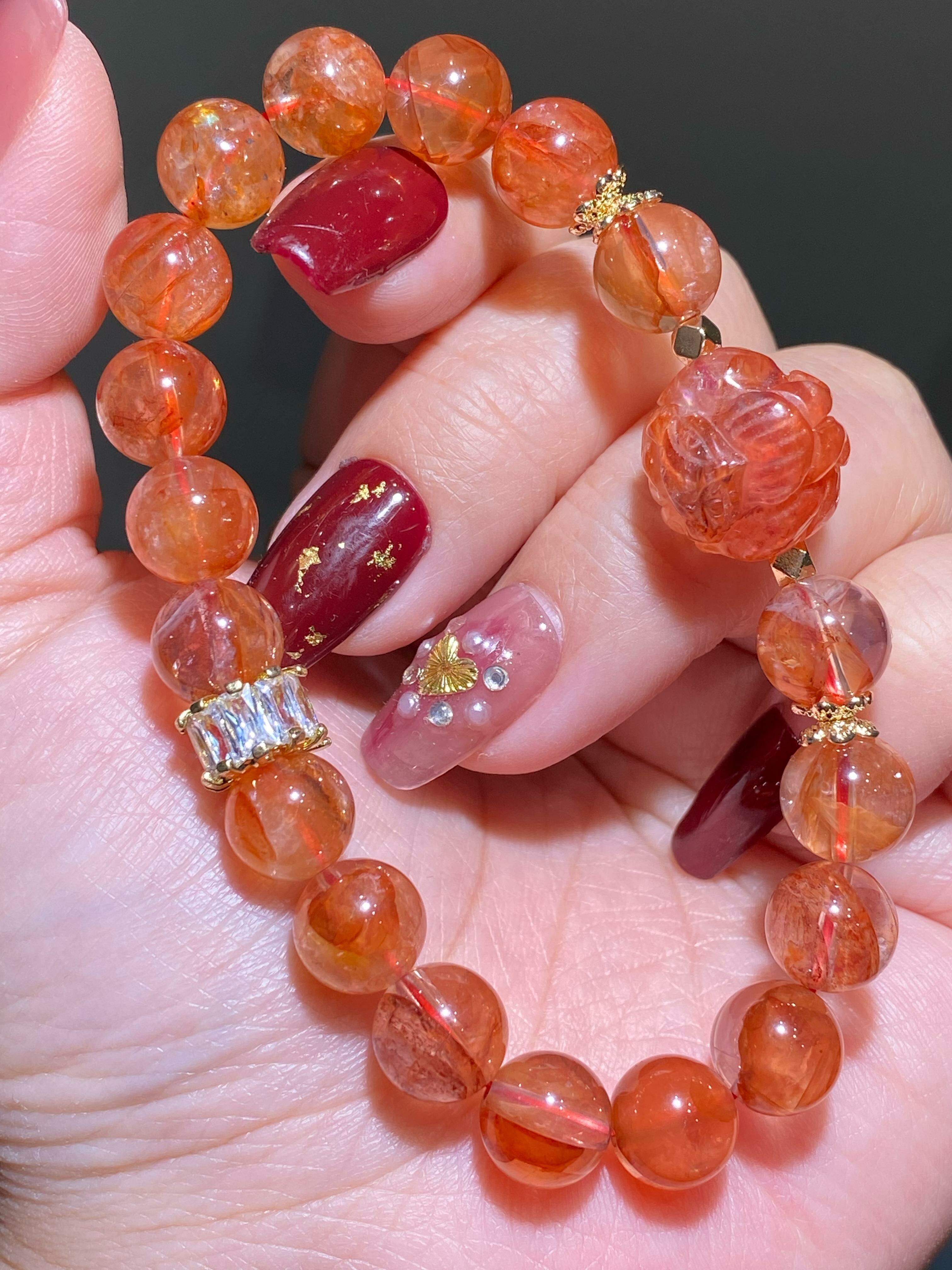 紅膠花球狐手串