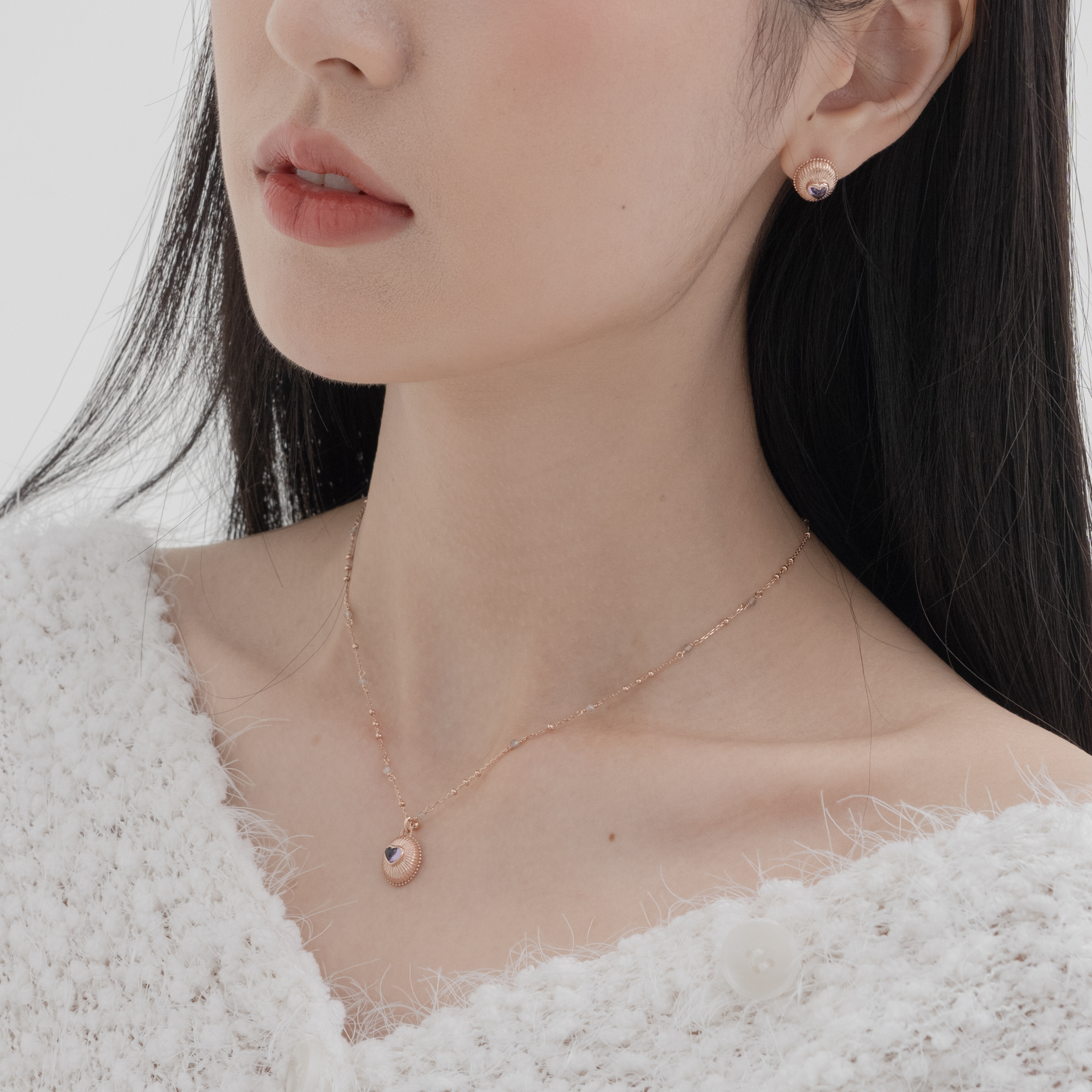 Vintage heart紫水晶拉長石項鍊