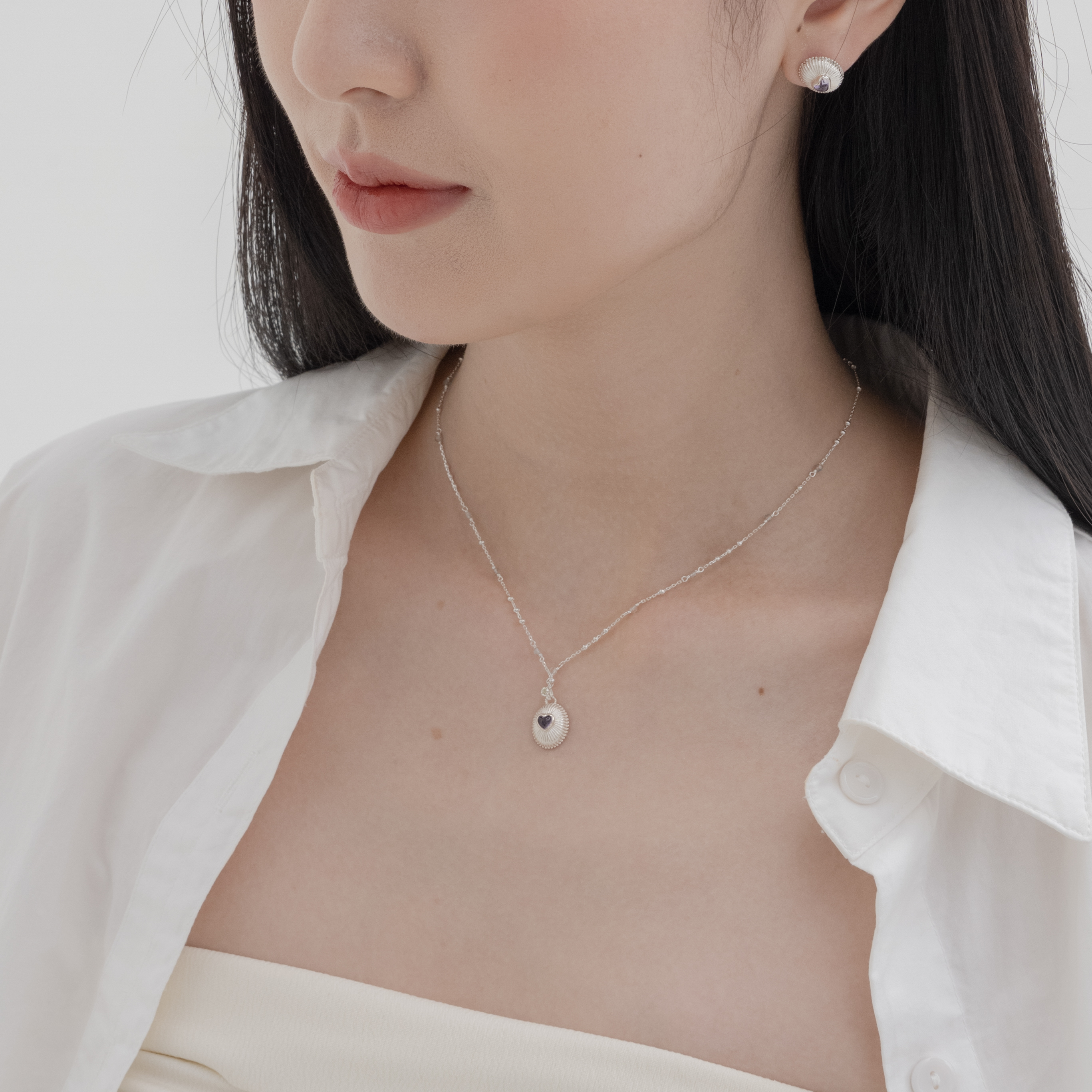 Vintage heart紫水晶拉長石項鍊