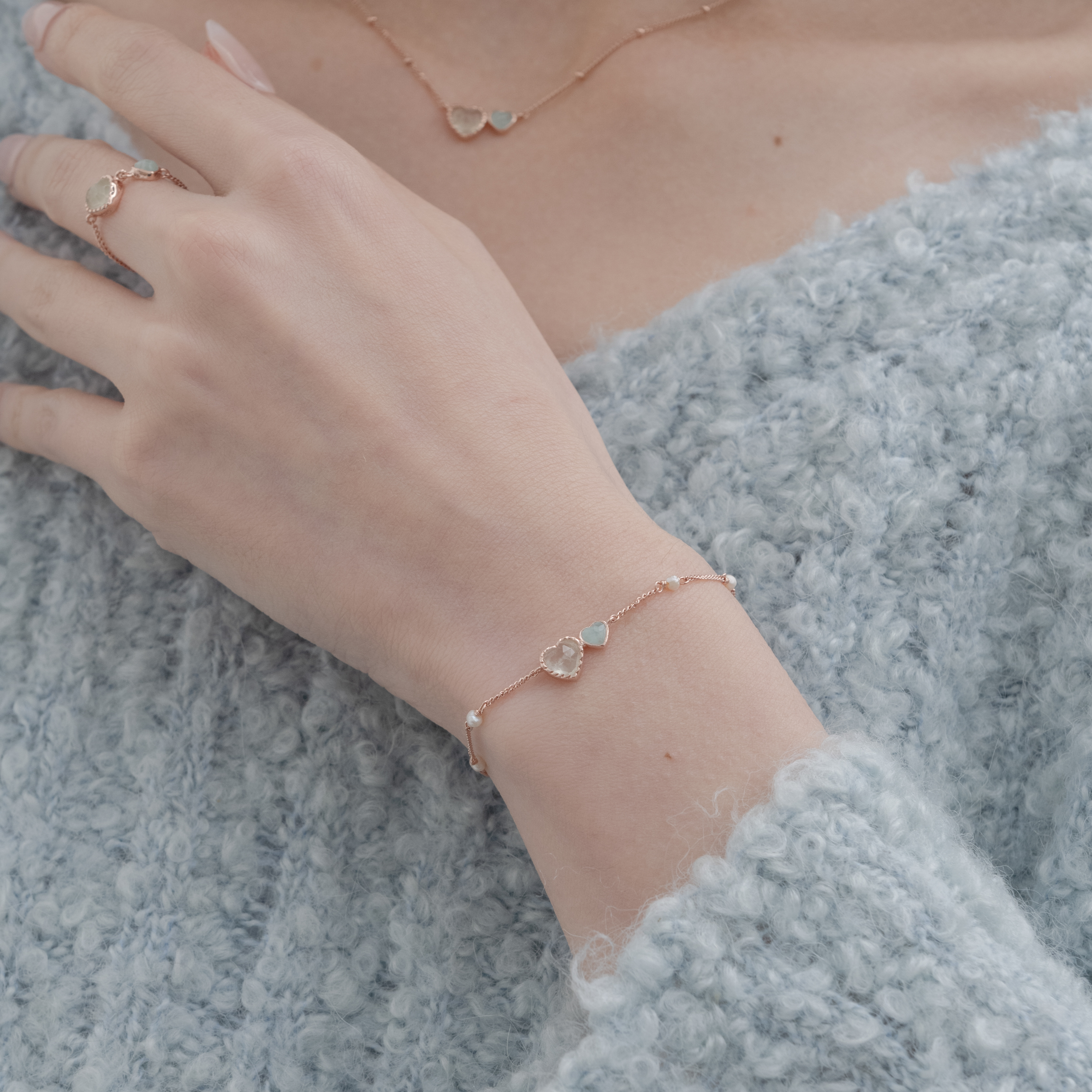 Double heart葡萄天河石手鍊